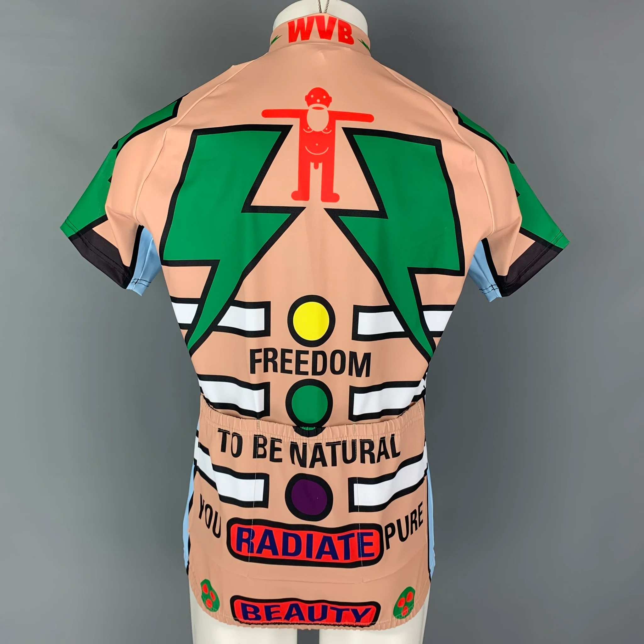 WALTER VAN BEIRENDONCK SS20 Size M Nude Green Graphic Nylon Jersey Bike Top - Image 3