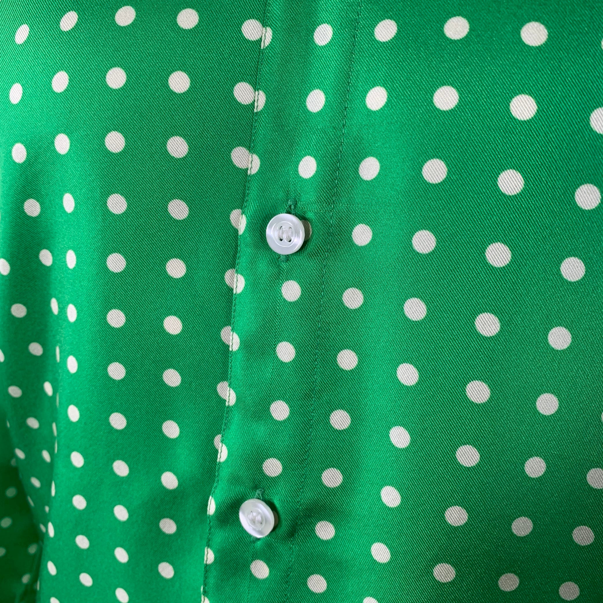 WALTER VAN BEIRENDONCK SS20 Size S Green Cream Polka Dot Silk Twill Long Sleeve Shirt - Image 4