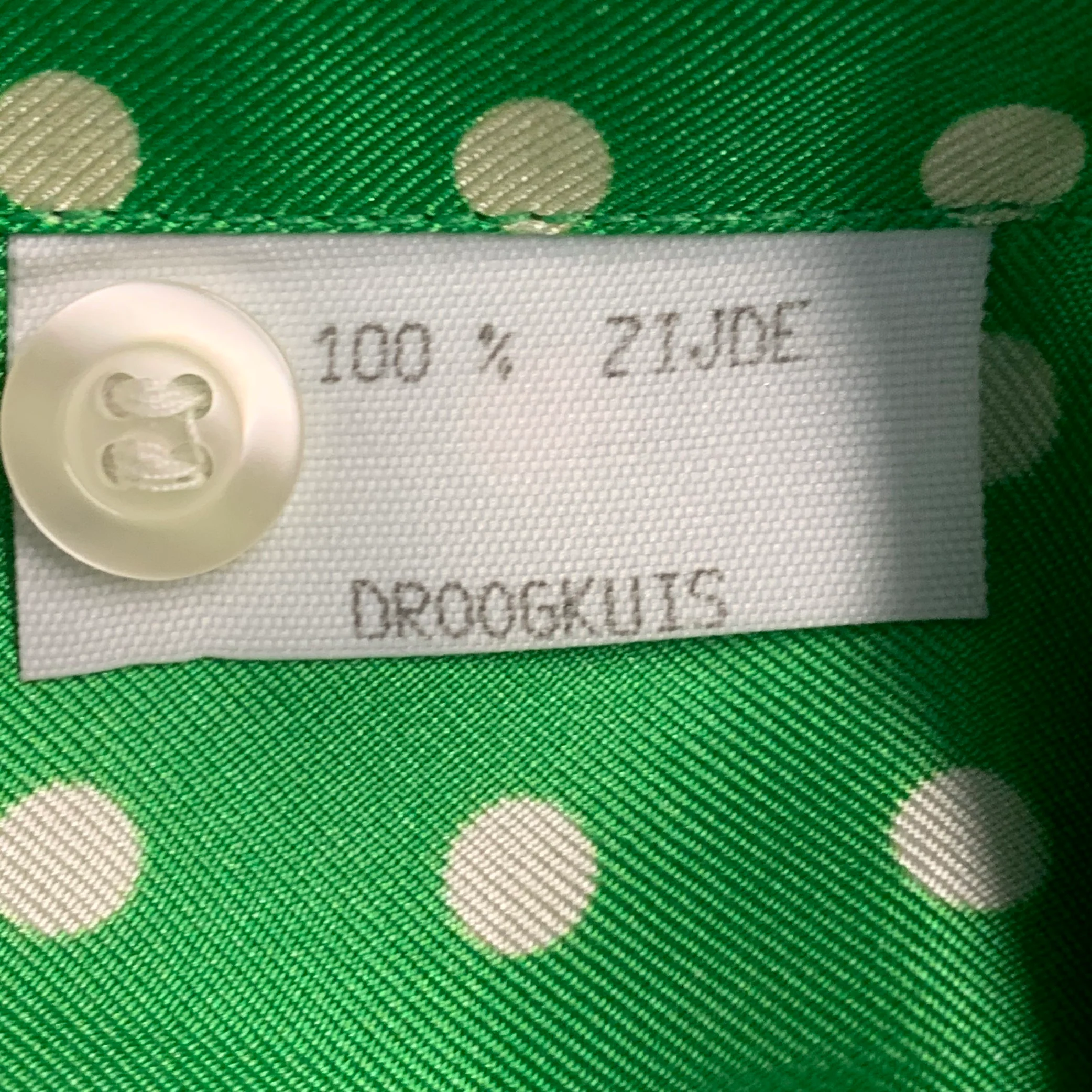 WALTER VAN BEIRENDONCK SS20 Size S Green Cream Polka Dot Silk Twill Long Sleeve Shirt - Image 7