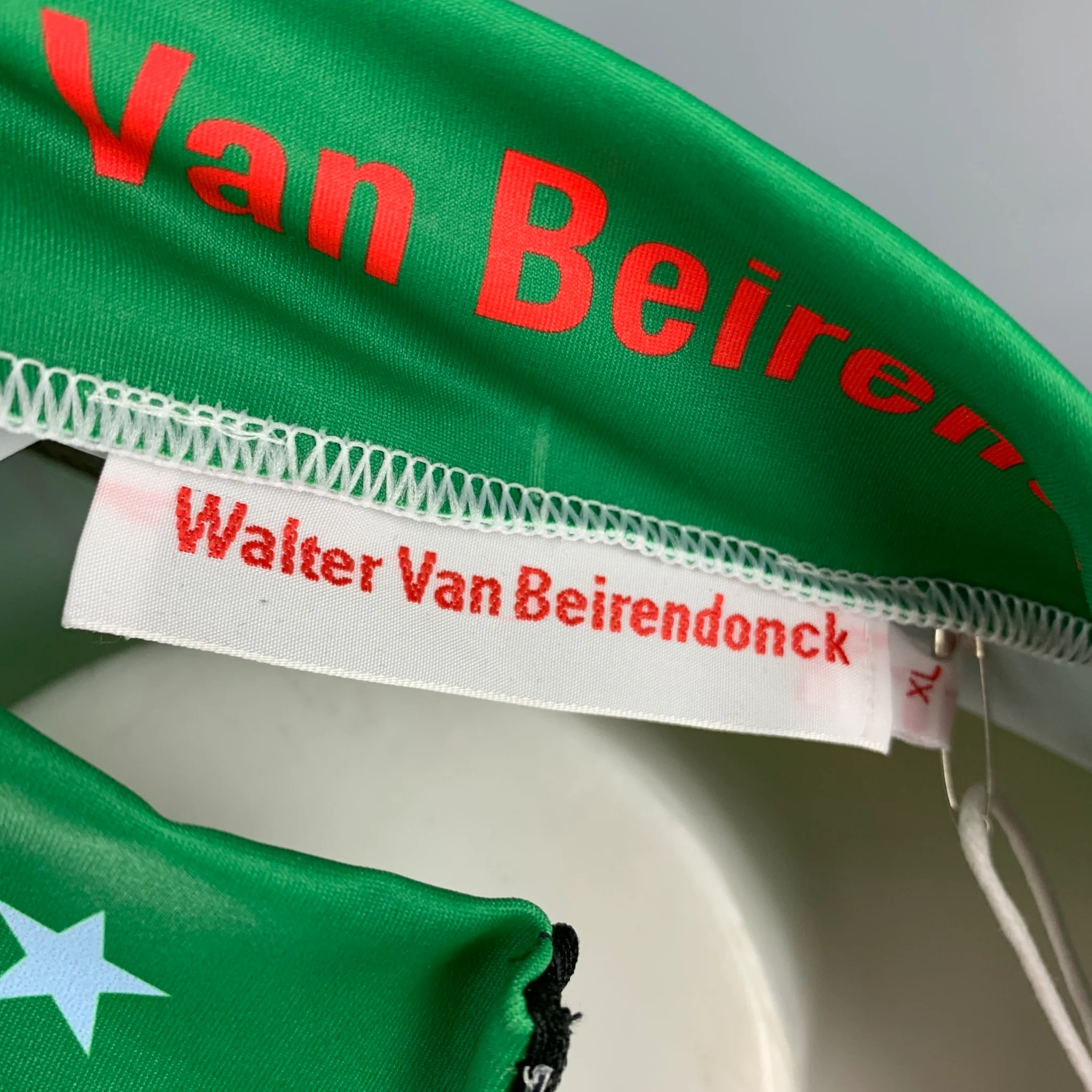 WALTER VAN BEIRENDONCK SS20 Size XL Green Pink Graphic Nylon Jersey Bike Top - Image 4