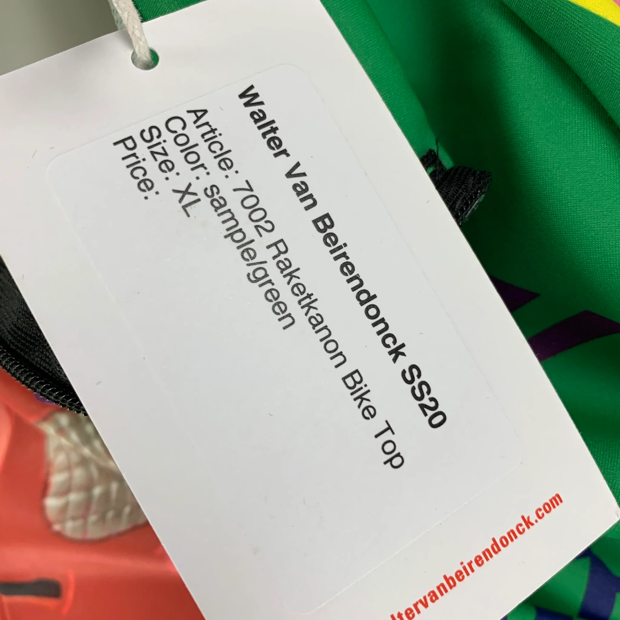 WALTER VAN BEIRENDONCK SS20 Size XL Green Pink Graphic Nylon Jersey Bike Top - Image 6