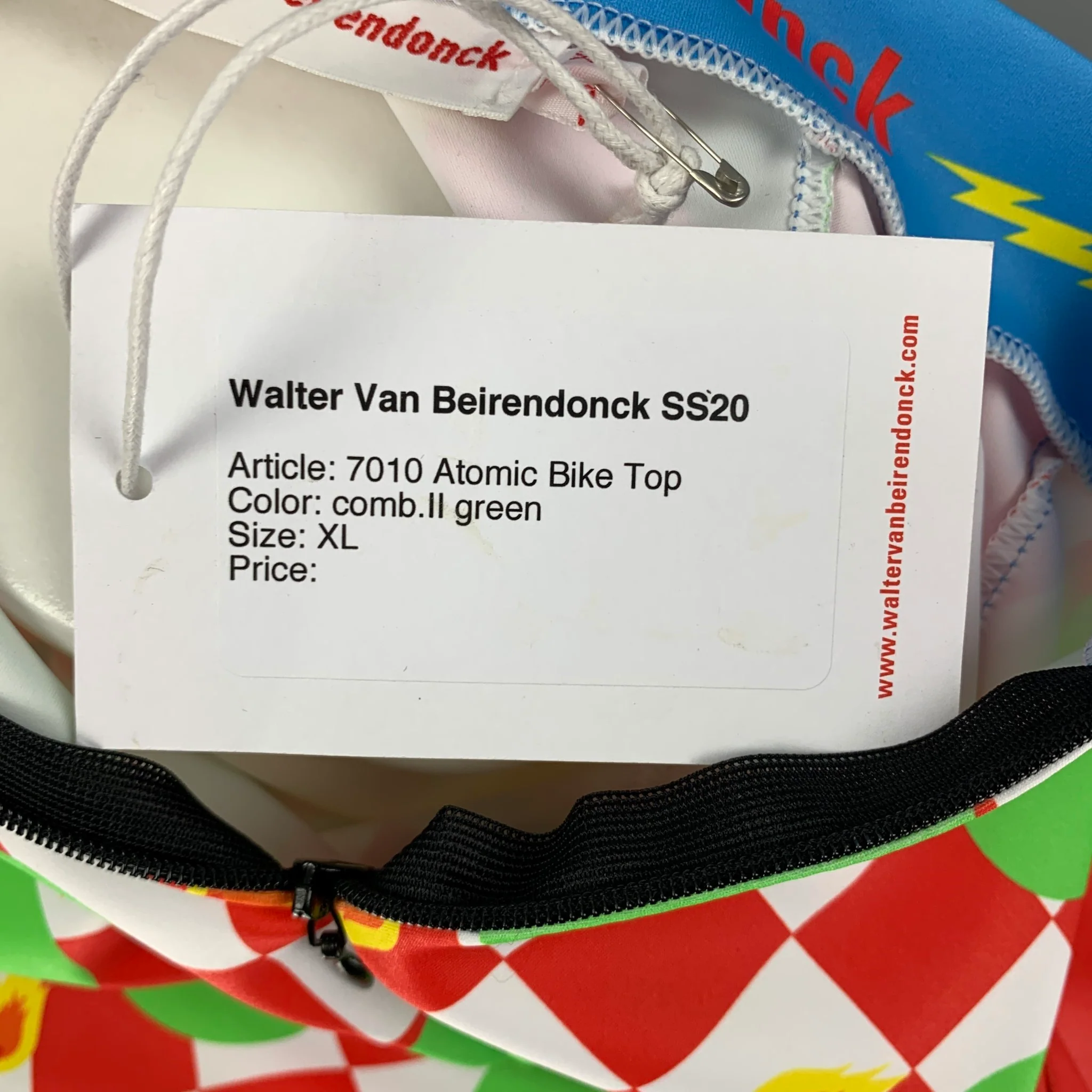 WALTER VAN BEIRENDONCK SS20 Size XL Green Red Graphic Nylon Jersey Bike Top - Image 6