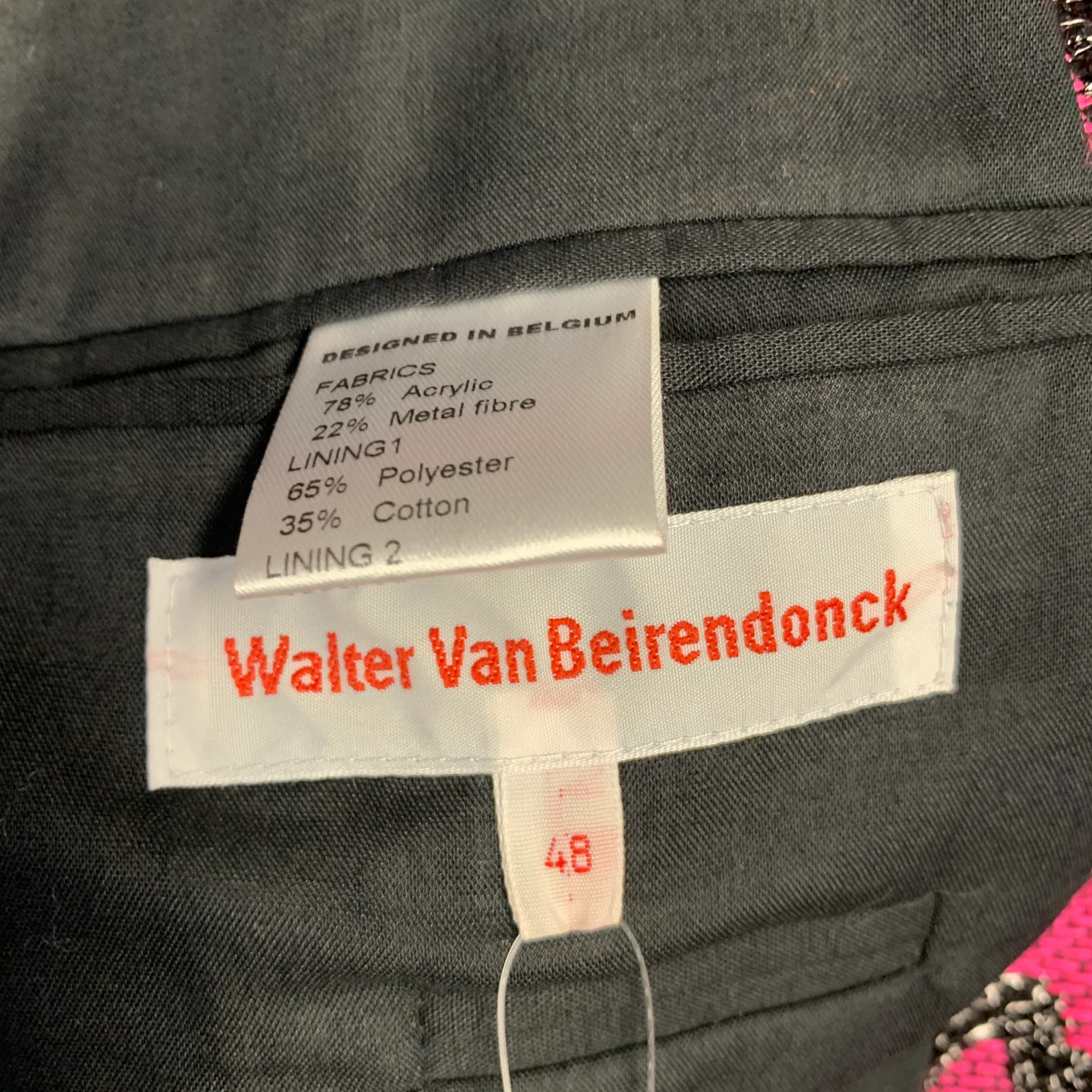 WALTER VAN BEIRENDONCK SS22 Size 38 Regular Sharp Blazer Black Hot Pink Sport Coat - Image 8
