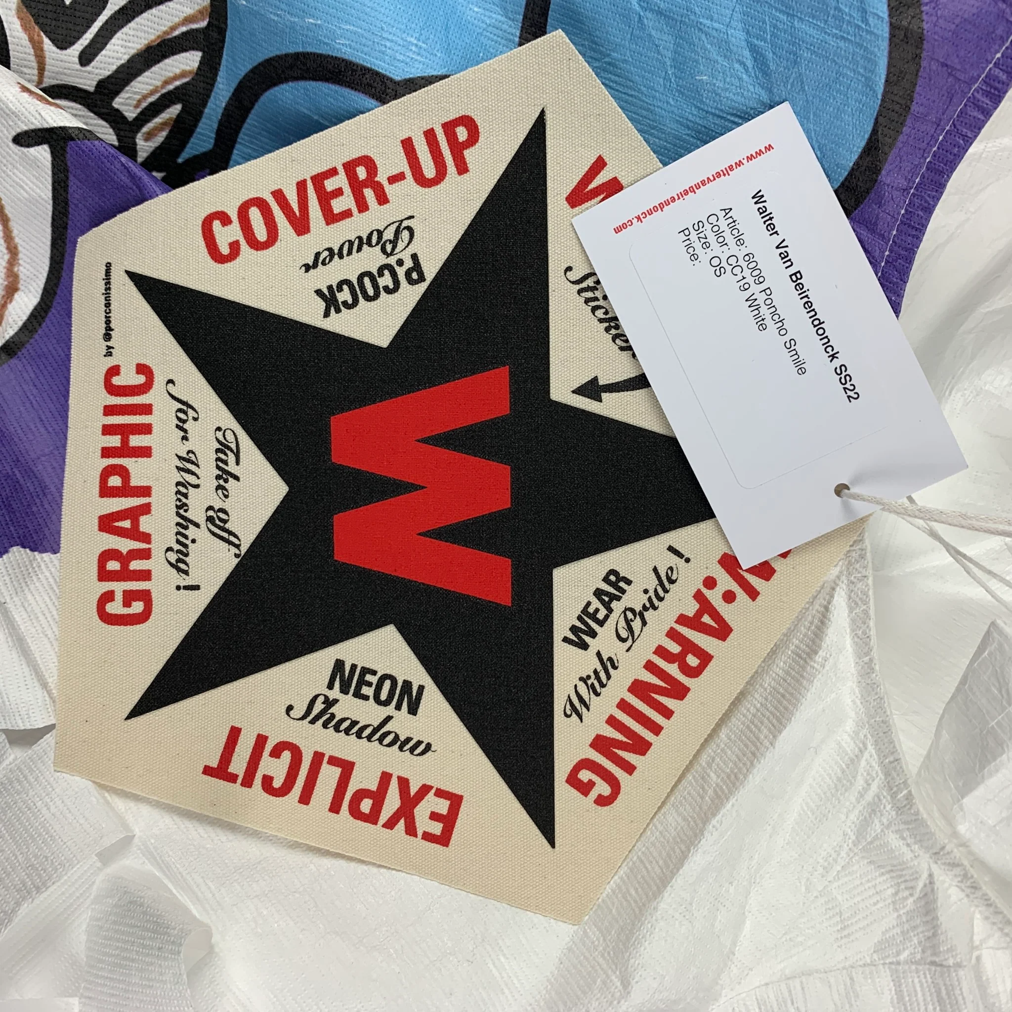 WALTER VAN BEIRENDONCK SS22 White Blue Graphic Tyvek Smile Poncho - Image 7