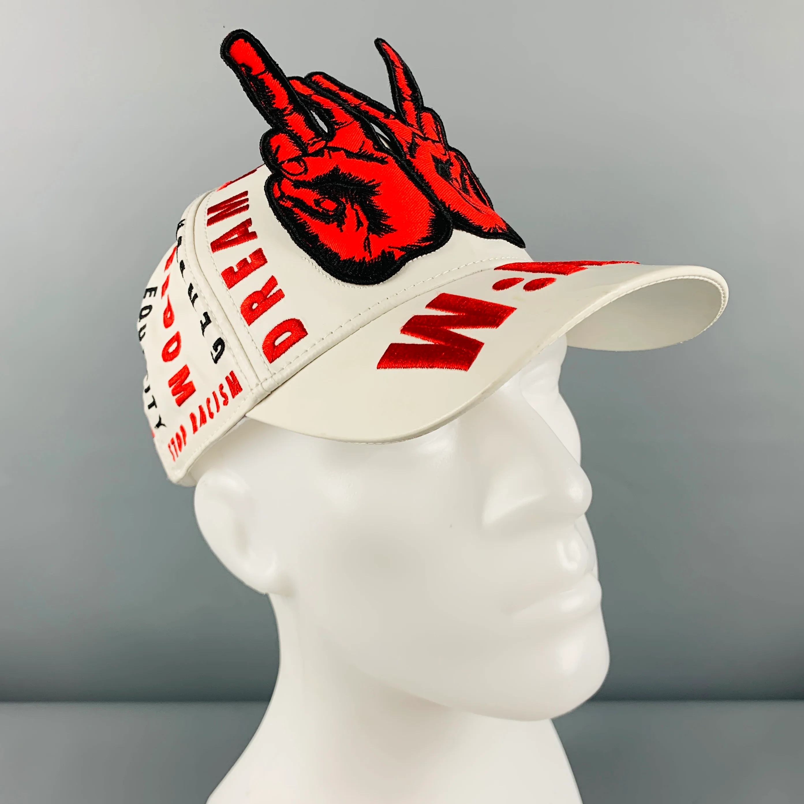 WALTER VAN BEIRENDONCK White Red Embroidered Cotton Blend Coated Canvas Hat