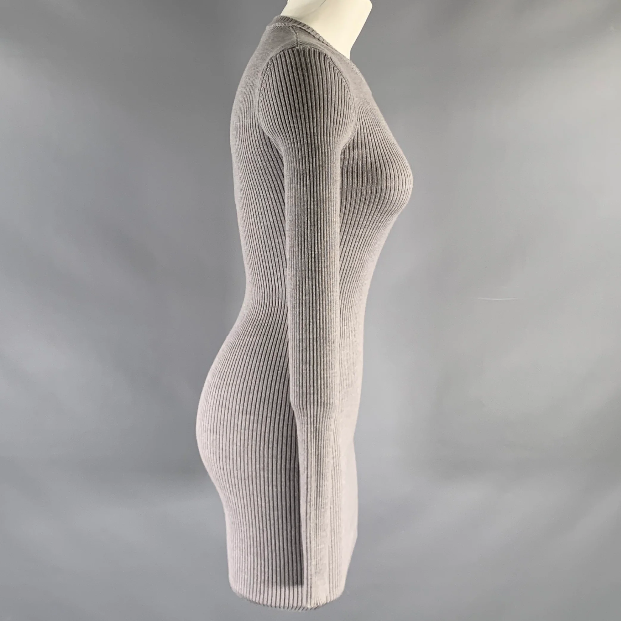 WARDROBE.NYC Size S Grey Merino Wool Ribbed Long Sleeve Above Knee Dress - Image 2