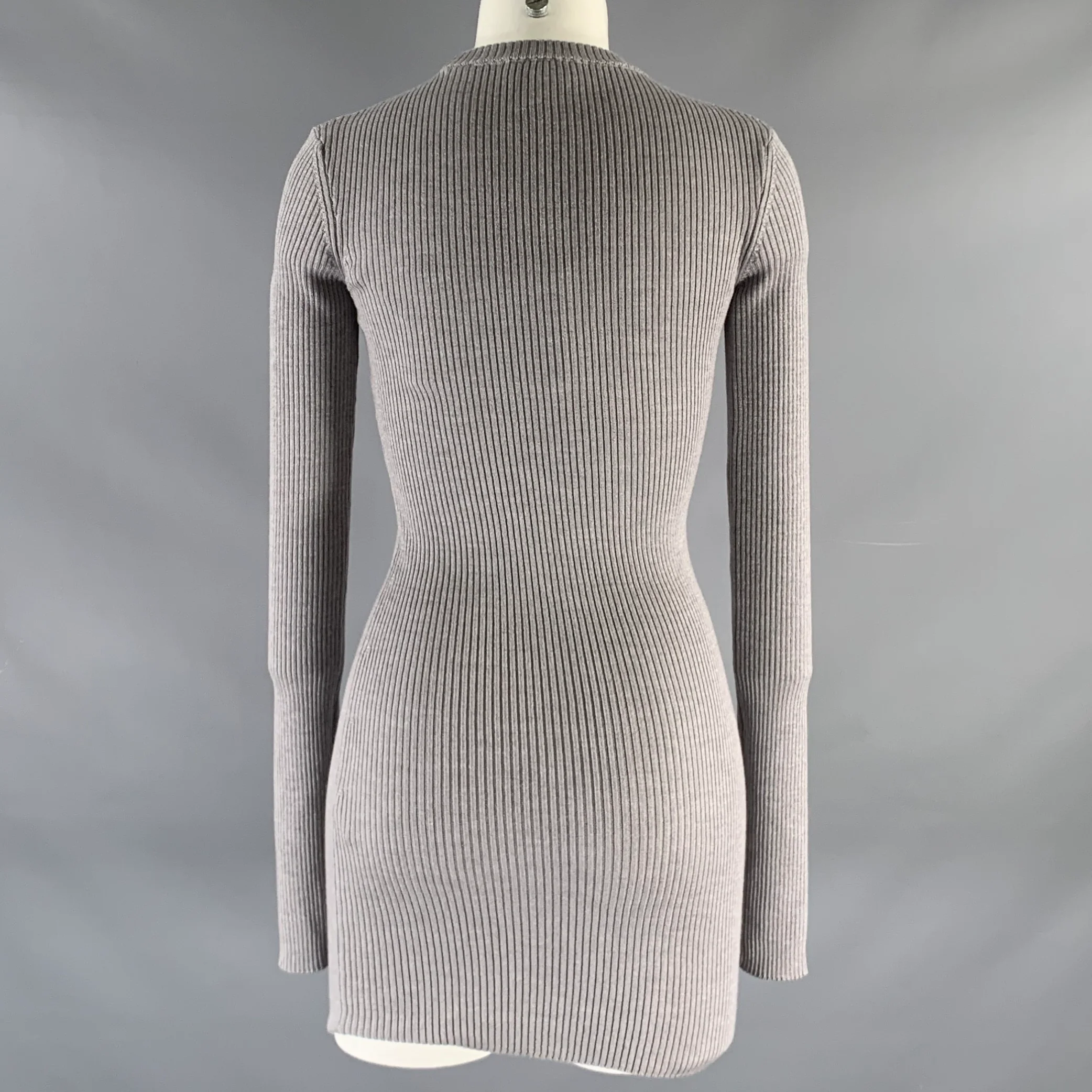 WARDROBE.NYC Size S Grey Merino Wool Ribbed Long Sleeve Above Knee Dress - Image 3