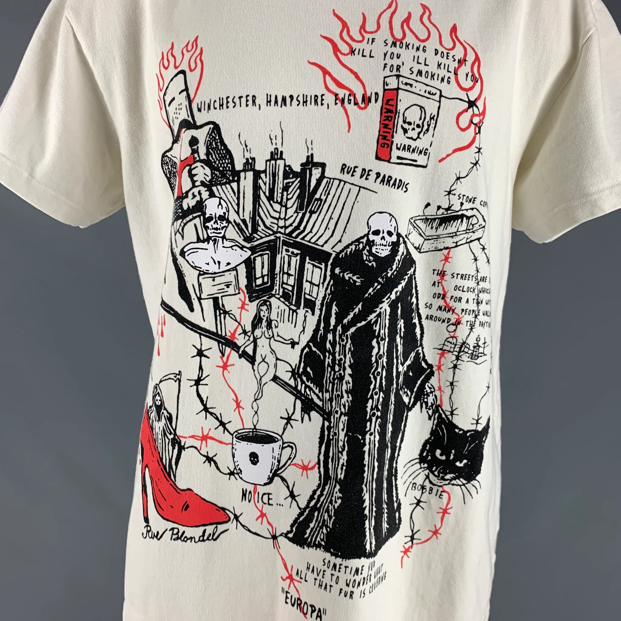 WARREN LOTAS Size XL Beige Graphic Cotton Crew-Neck T-shirt - Image 2