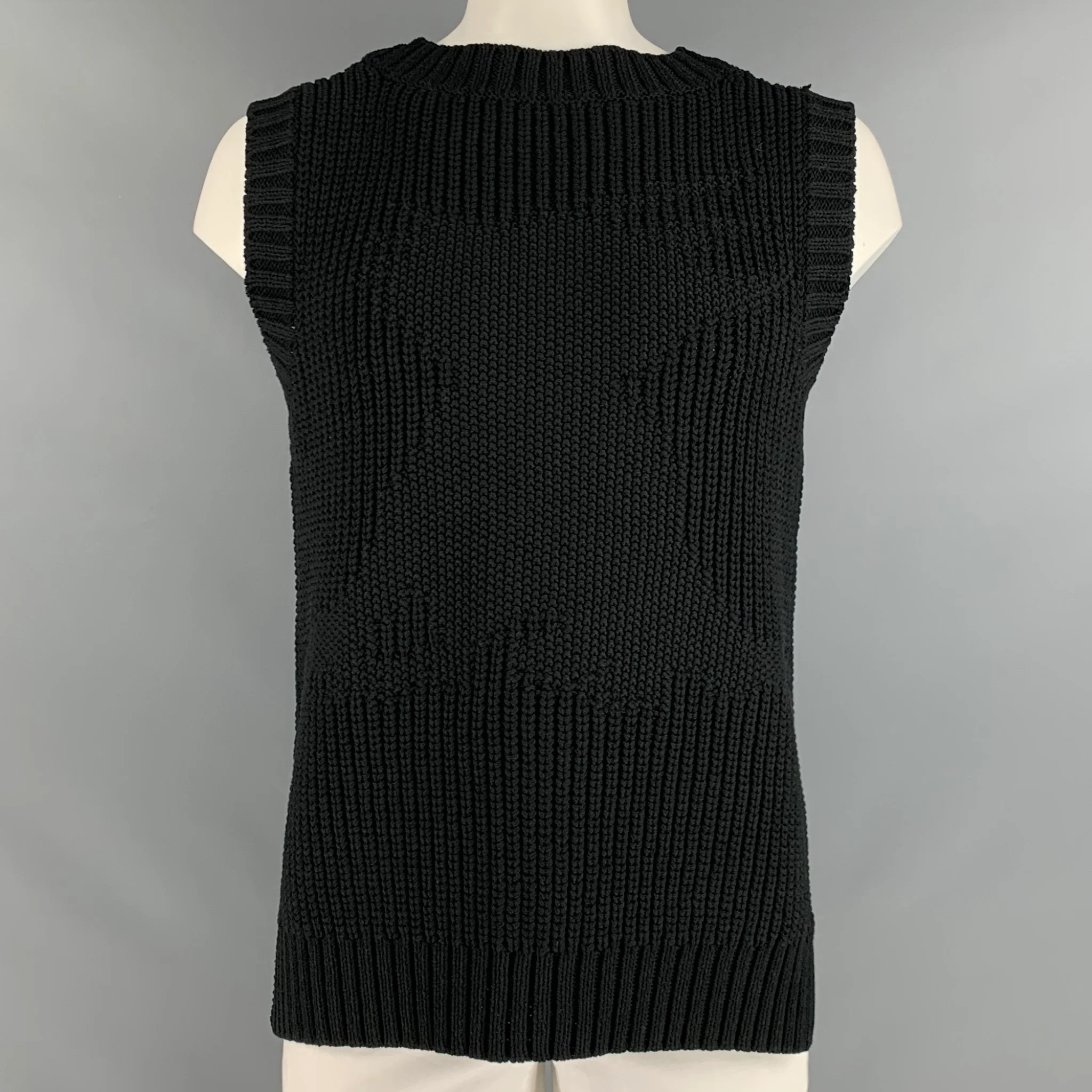 WE 11 DONE Size L Black Cotton Chunky Knit Vest