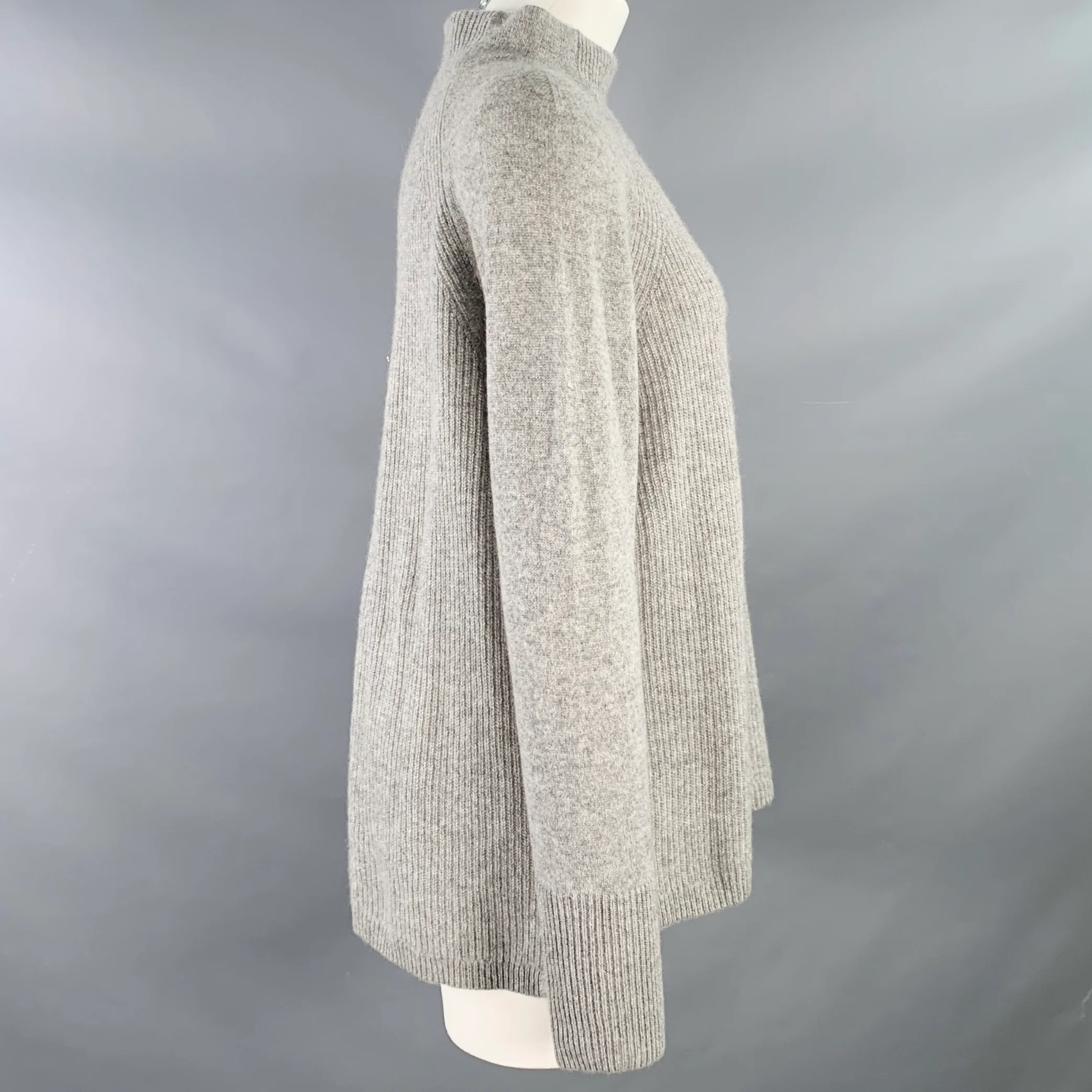 WHITE+WARREN Size M Grey Cashmere Mock Neck Rib Knit Pullover - Image 2