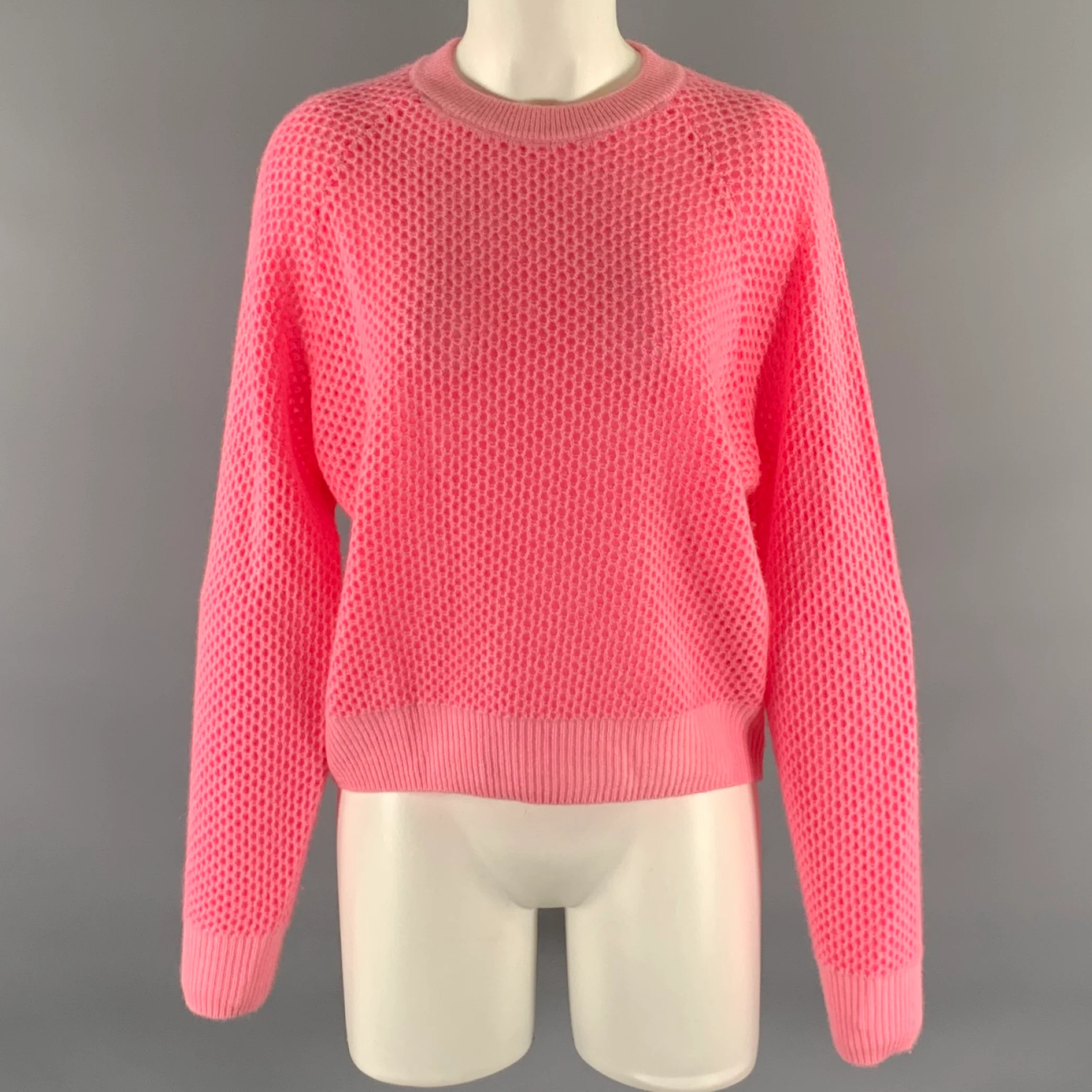 WHITE + WARREN Size M Pink Neon Cashmere Mesh Pull On Sweater