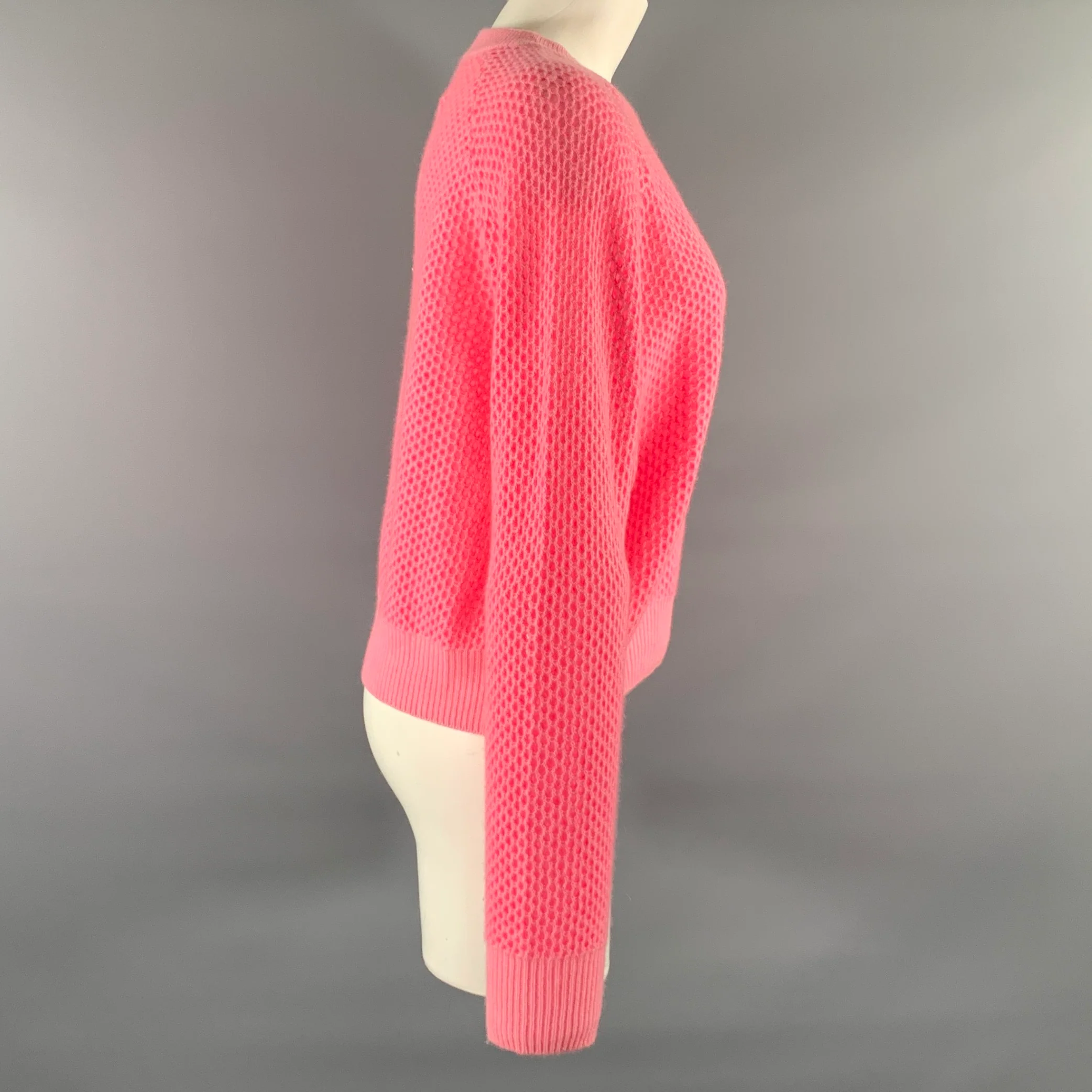 WHITE + WARREN Size M Pink Neon Cashmere Mesh Pull On Sweater - Image 3