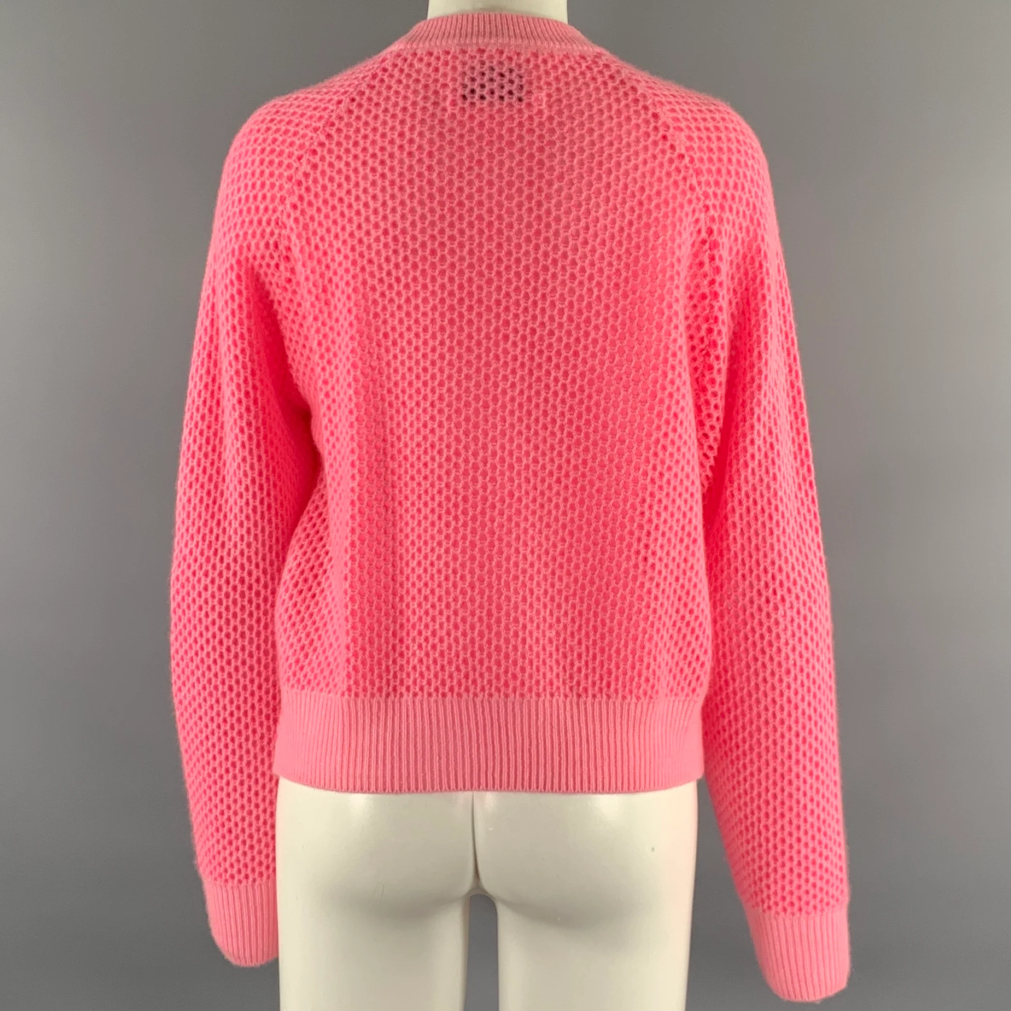 WHITE + WARREN Size M Pink Neon Cashmere Mesh Pull On Sweater - Image 4