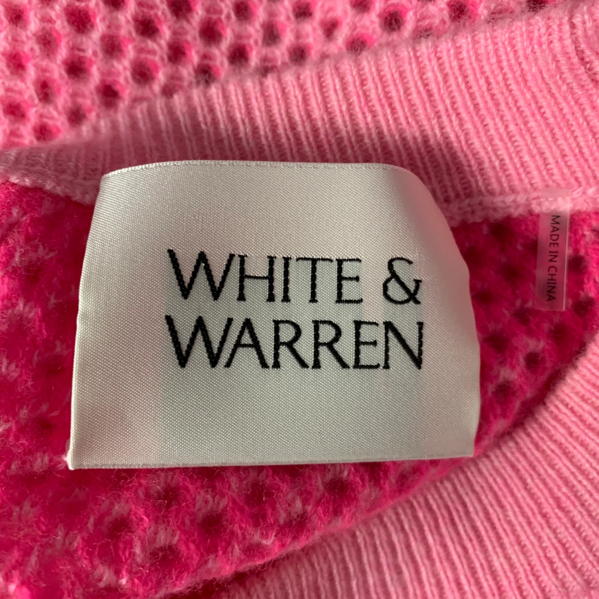 WHITE + WARREN Size M Pink Neon Cashmere Mesh Pull On Sweater - Image 5