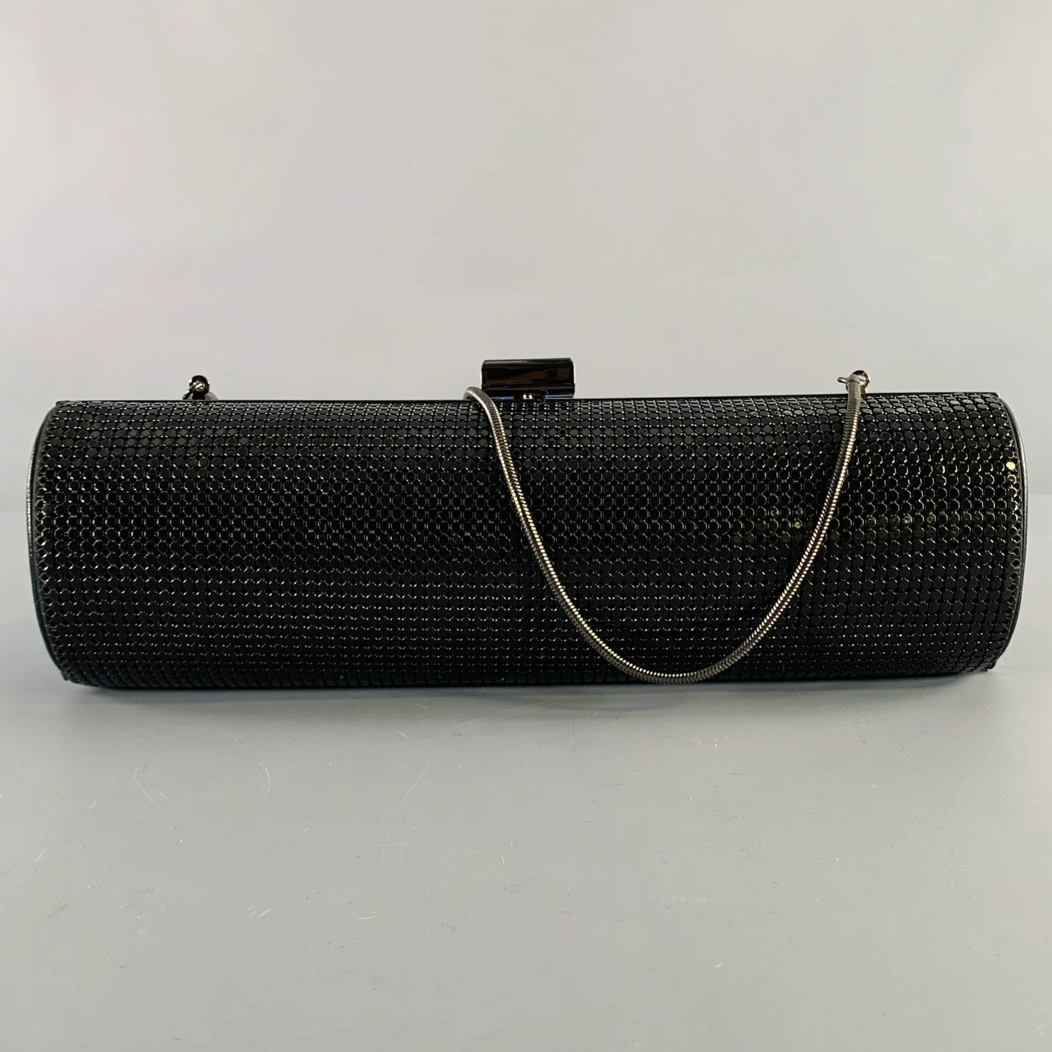 WHITING & DAVIS Black Mixed Materials Leather Metal Handbag - Image 2