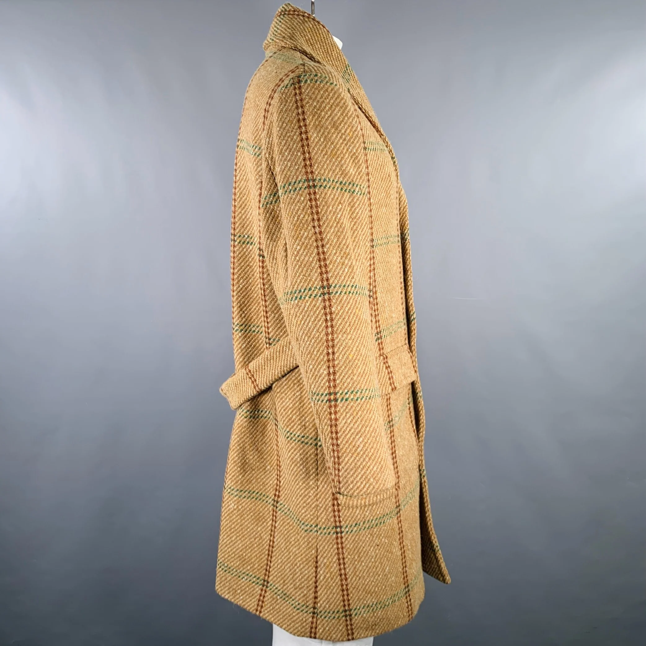 WHYTE Size XL Tan Brown Grey Window Pane Wool Shawl Collar Coat - Image 2