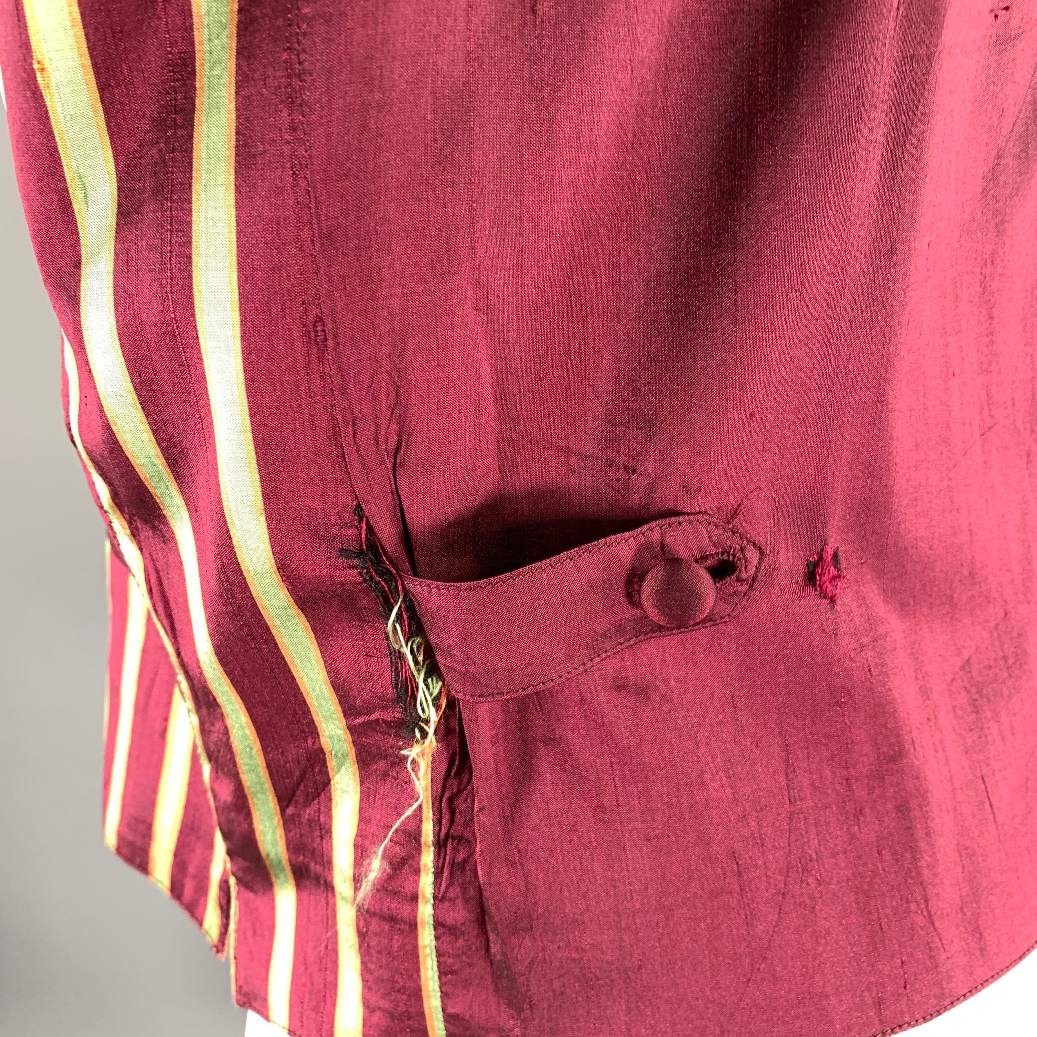 WILKE RODRIGUEZ Size L Burgundy Green Stripe Silk Vest - Image 5