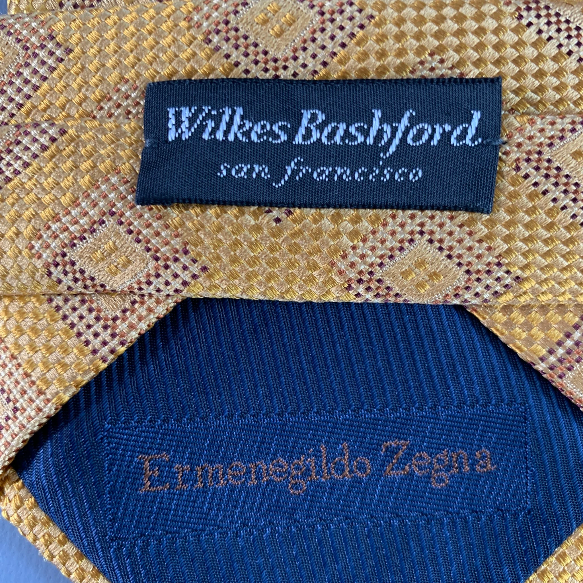 WILKES BASHFORD Brown Mustard Diamond Jacquard Silk Tie - Image 4
