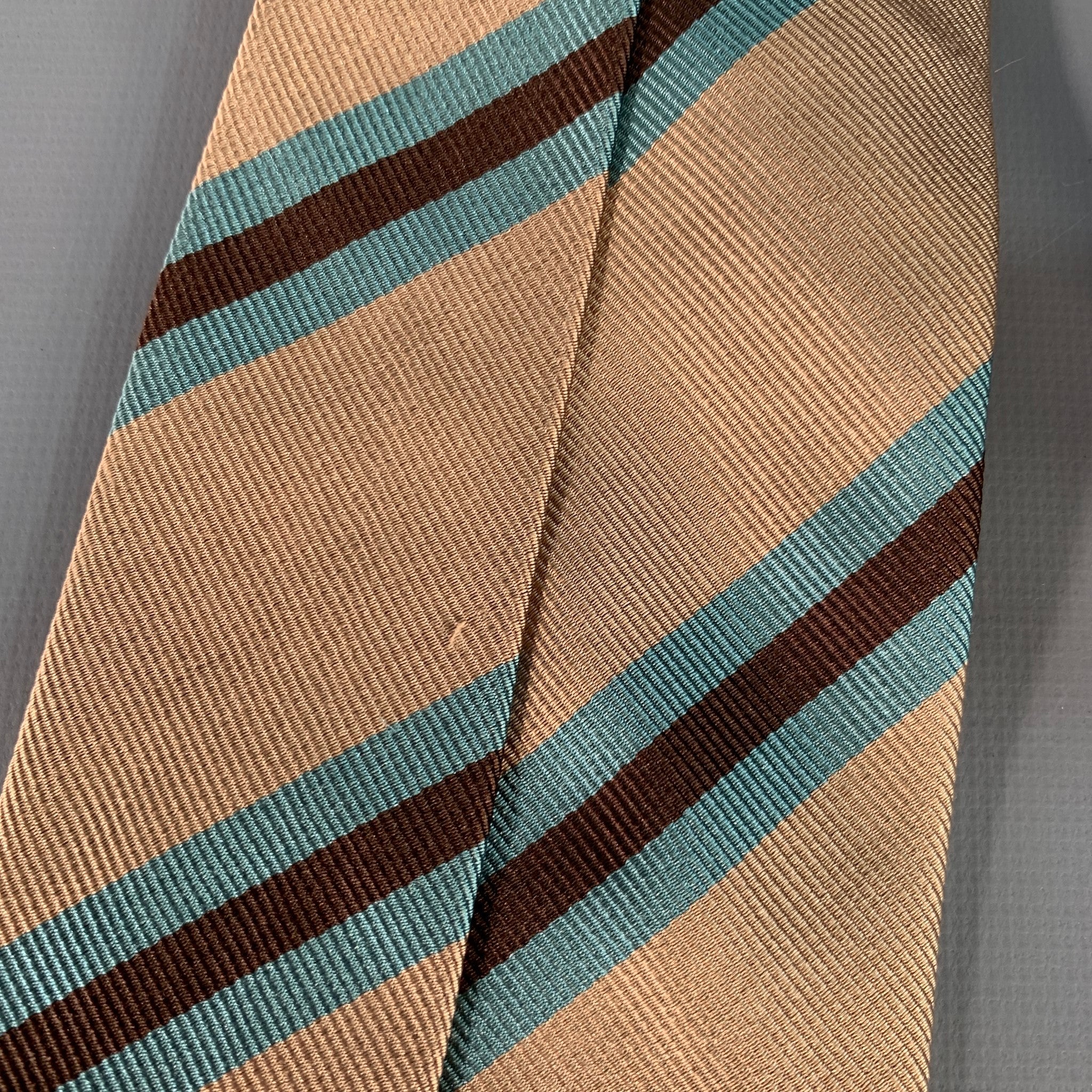 WILKES BASHFORD Tan Brown Blue Diagonal Stripe Silk Twill Tie - Image 5