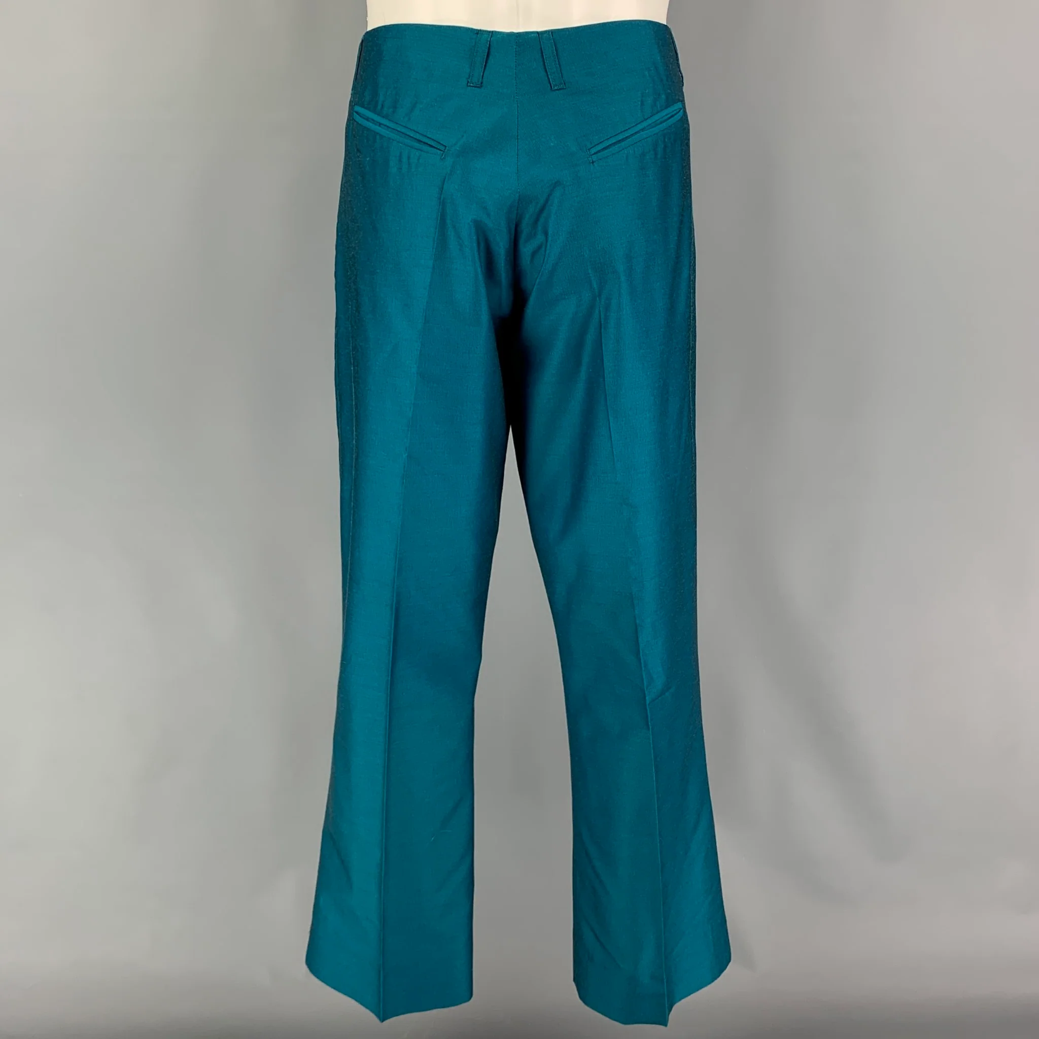WILLIAM HUNT Savile Row Size 42 Teal Silk Peak Lapel Suit - Image 6