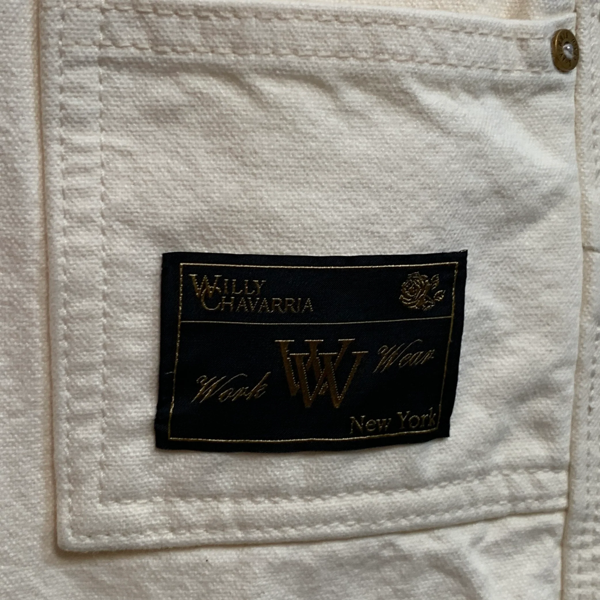WILLY CHAVARRIA Size 26 Off White Cotton Baggy Cropped Carpenter Casual Pants - Image 4