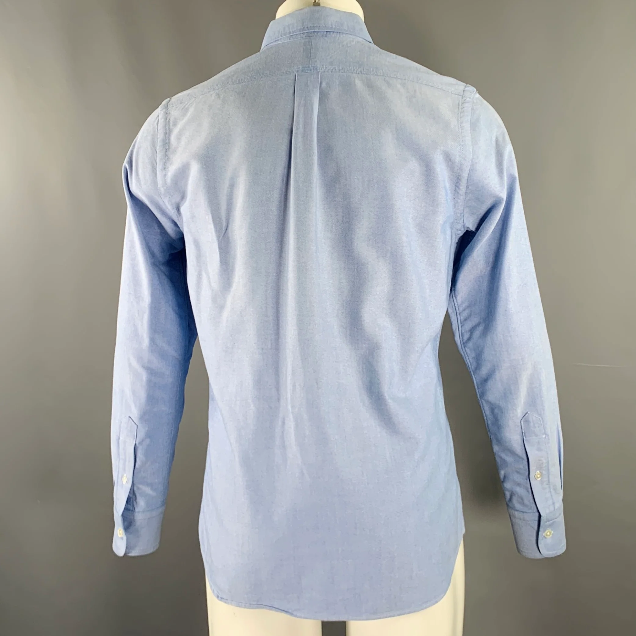 WINGS and HORNS Size S Blue Oxford Cotton One Pocket Long Sleeve Shirt - Image 3