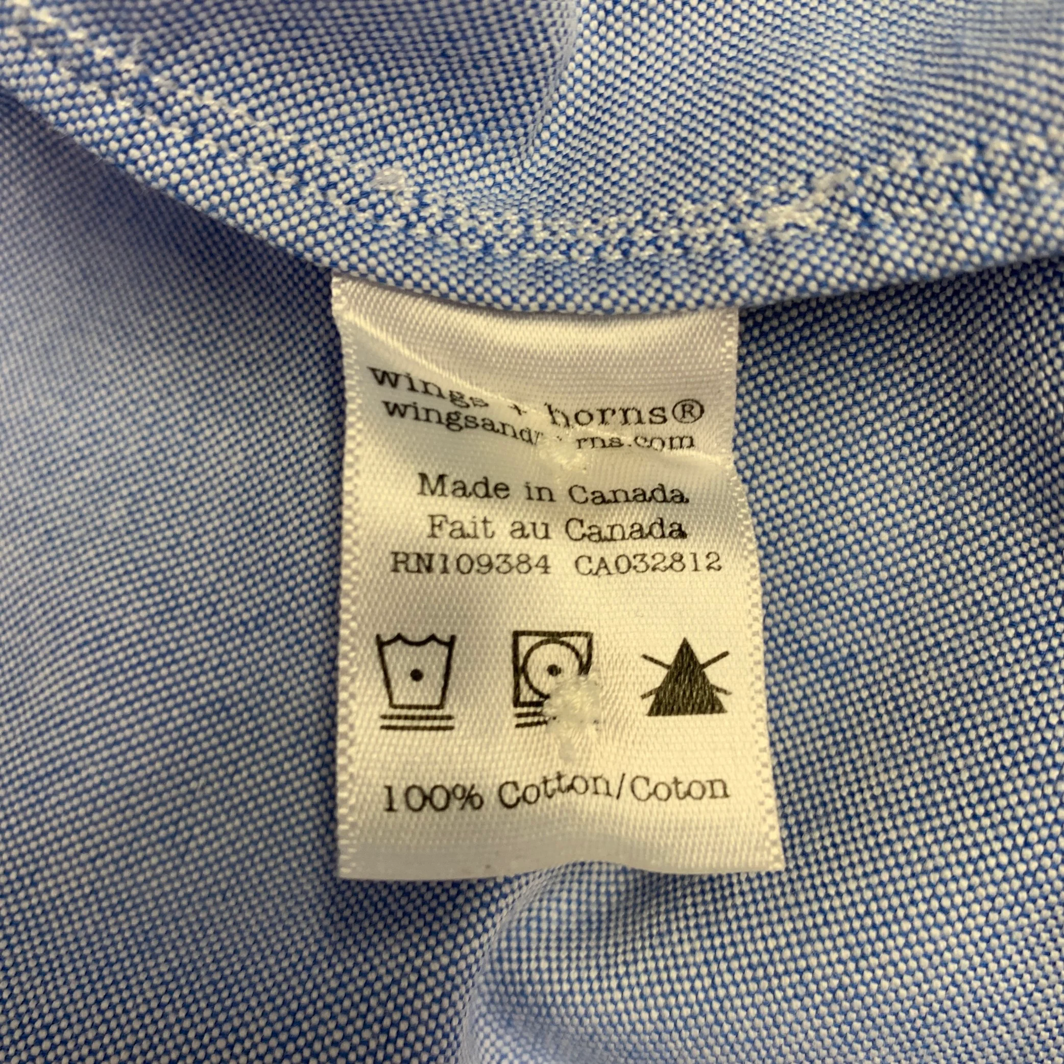 WINGS and HORNS Size S Blue Oxford Cotton One Pocket Long Sleeve Shirt - Image 5