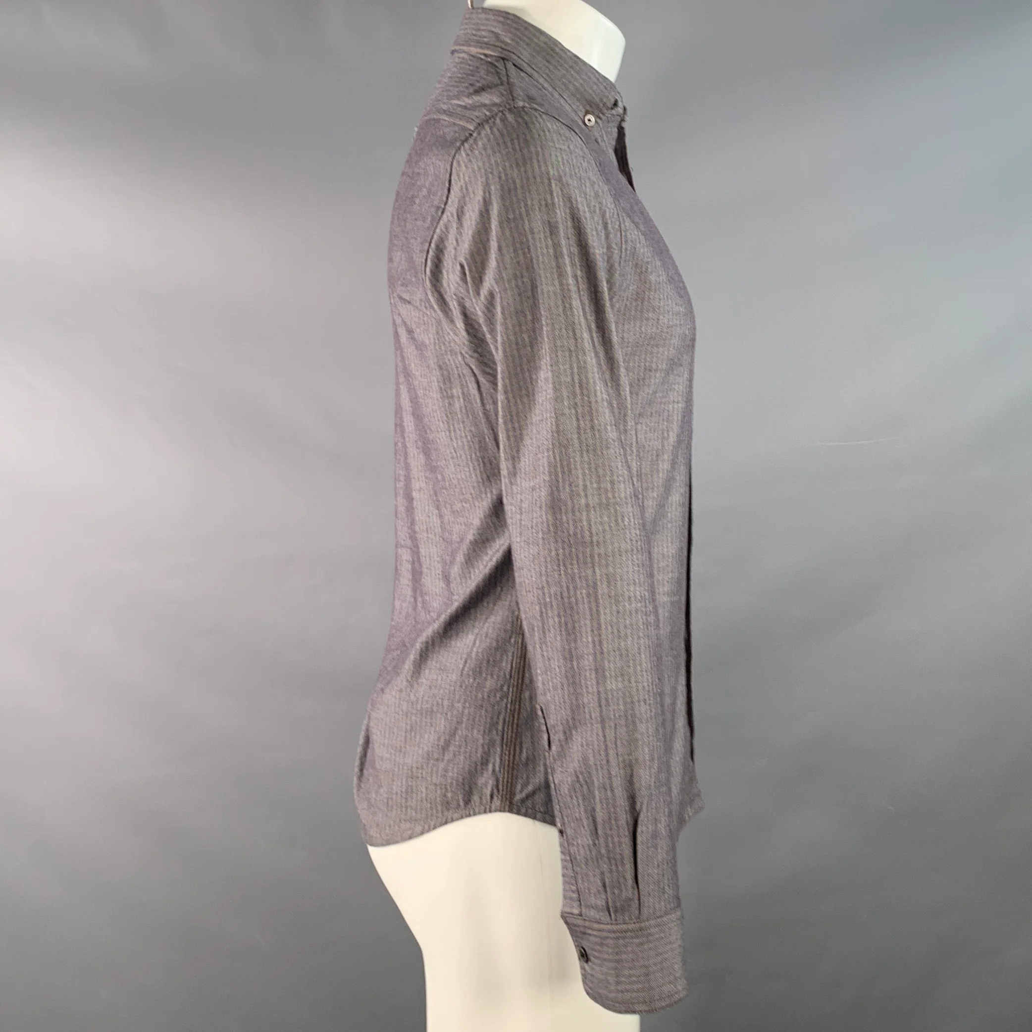 WINGS + HORNS Size XS Yellow Charcoal Stripe Cotton One Pocket Long Sleeve Shirt - Image 3