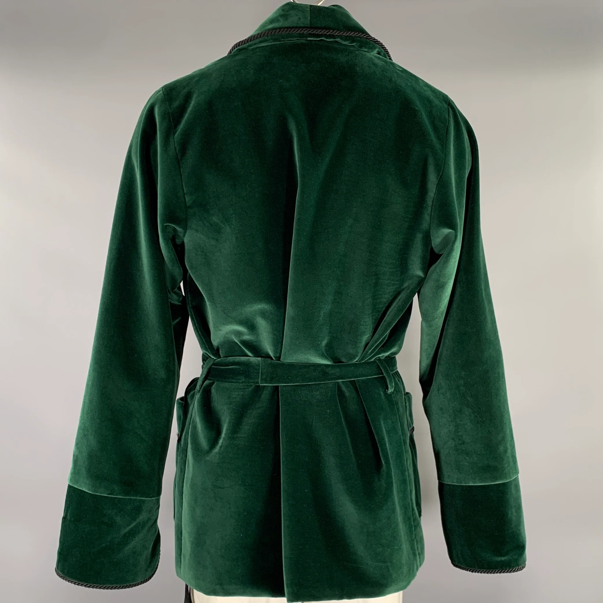 WINGTIP Size L Green Emerald Velvet Cotton Wrap Around Robe - Image 3