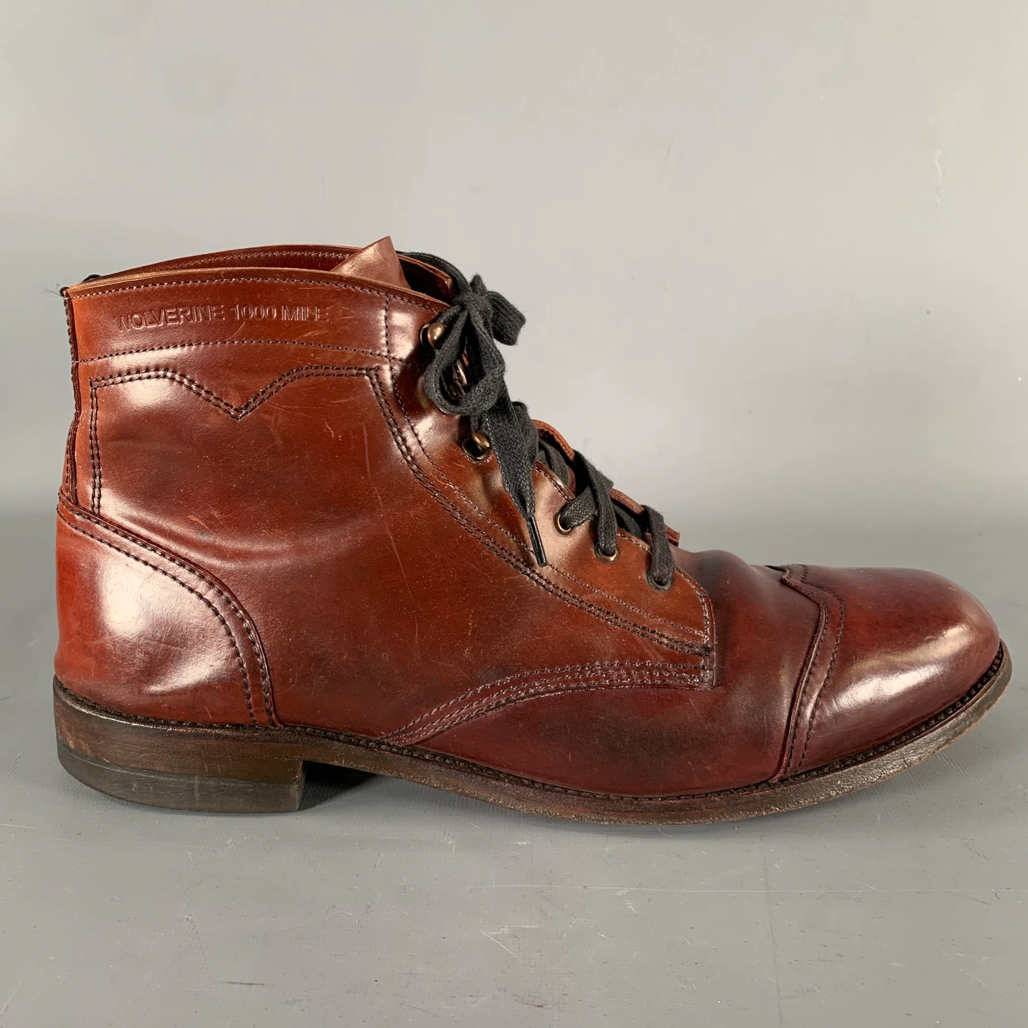 WOLVERINE Size 12 Burgundy Wingtip Leather Boots - Image 2