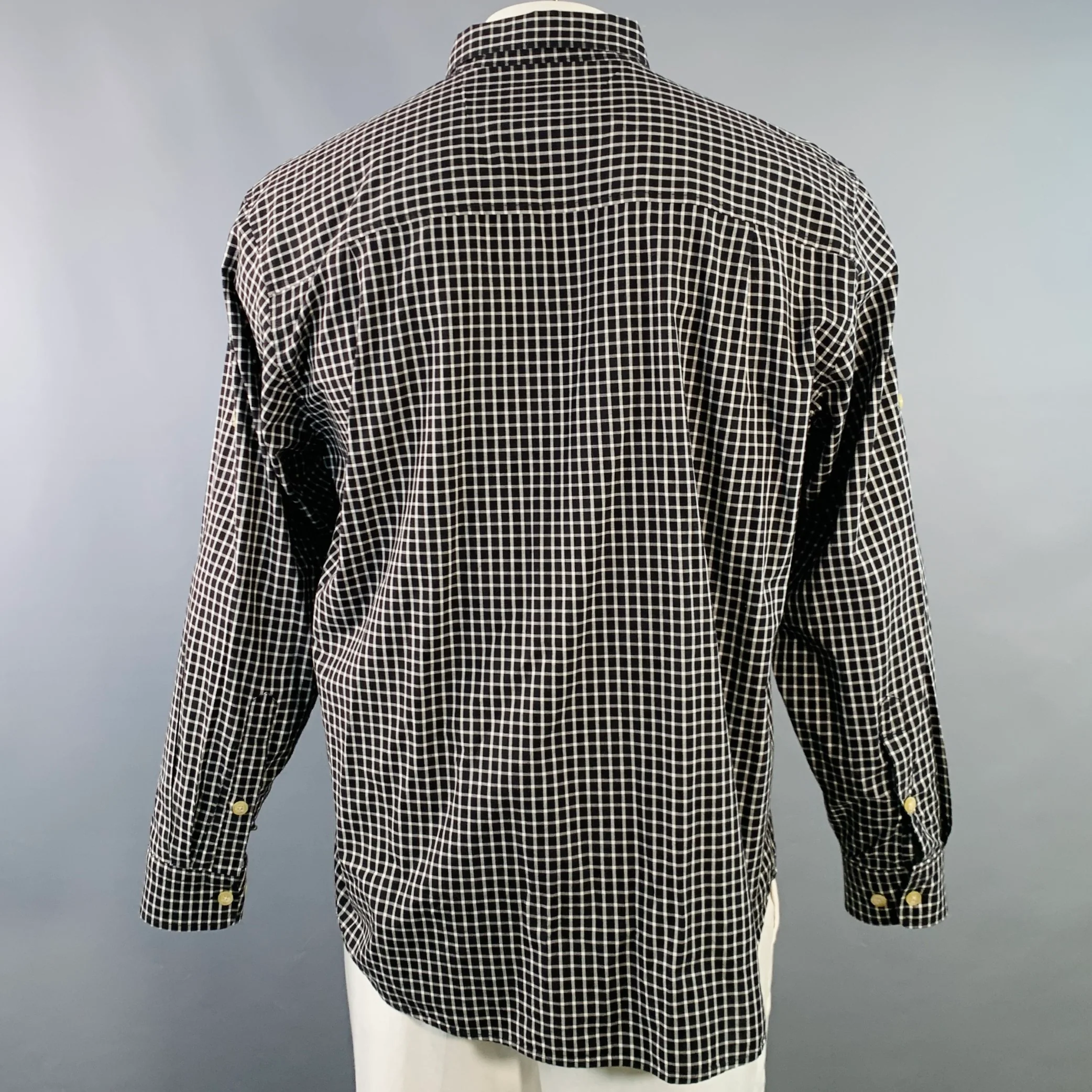WOOLRICH Size L Black White Checkered Cotton Two Pockets Long Sleeve Shirt - Image 4
