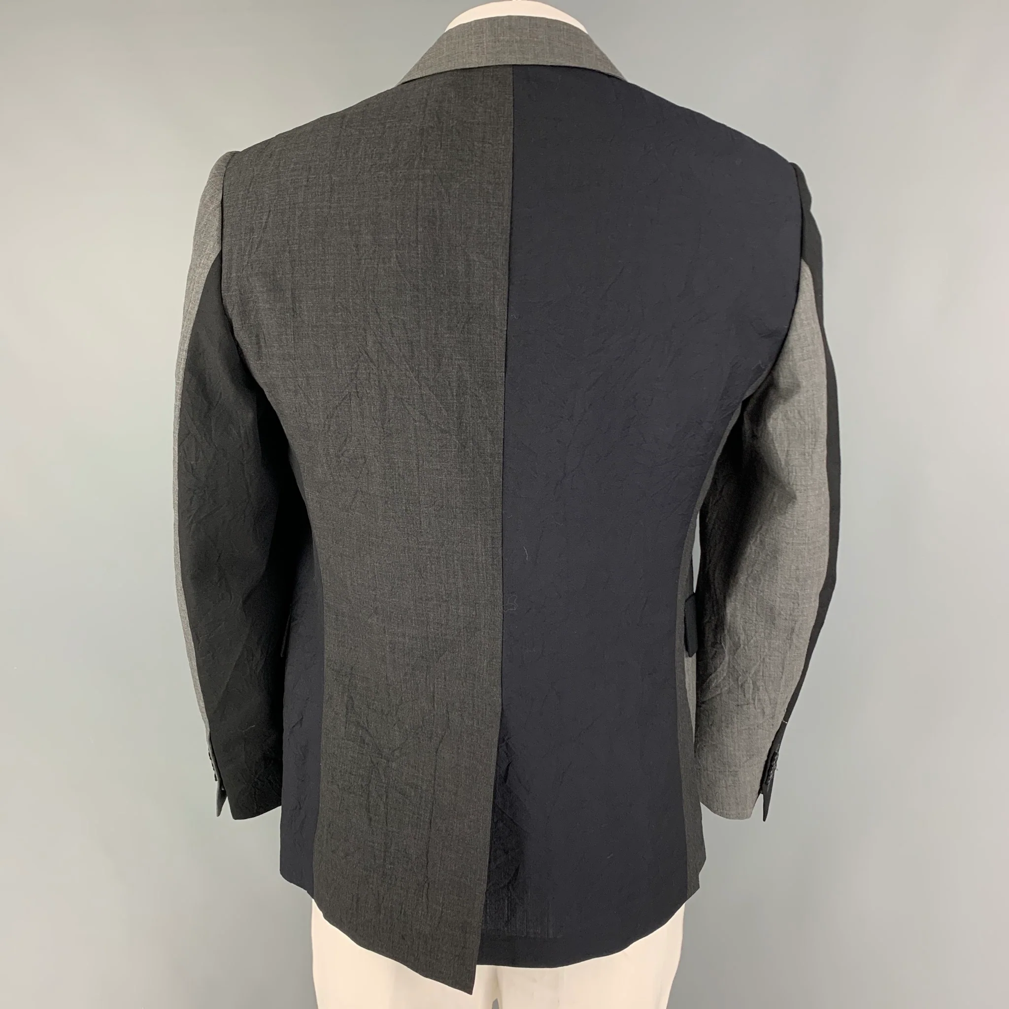WOOSTER + LARDINI Size 44 Gray Black Color Block Wool Sport Coat - Image 3