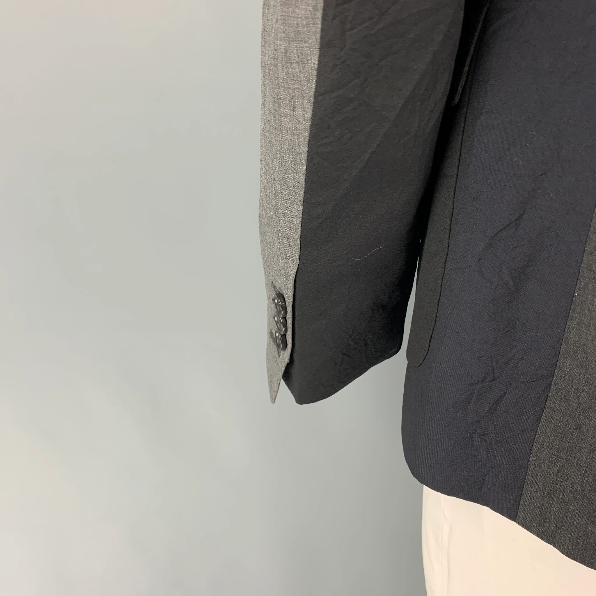 WOOSTER + LARDINI Size 44 Gray Black Color Block Wool Sport Coat - Image 4