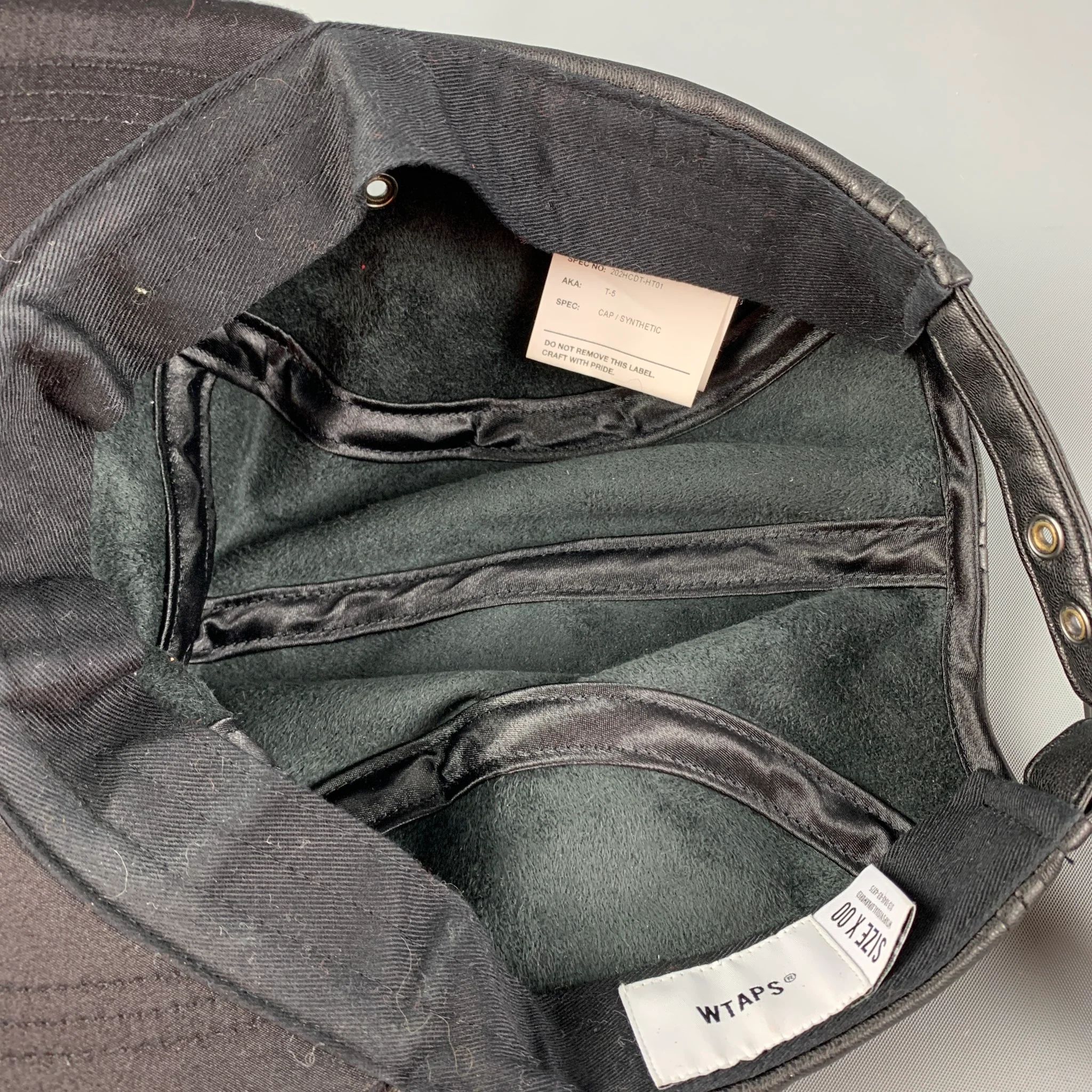 WTAPS Black Mixed Fabrics Faux Leather Wool Nylon Hat - Image 5