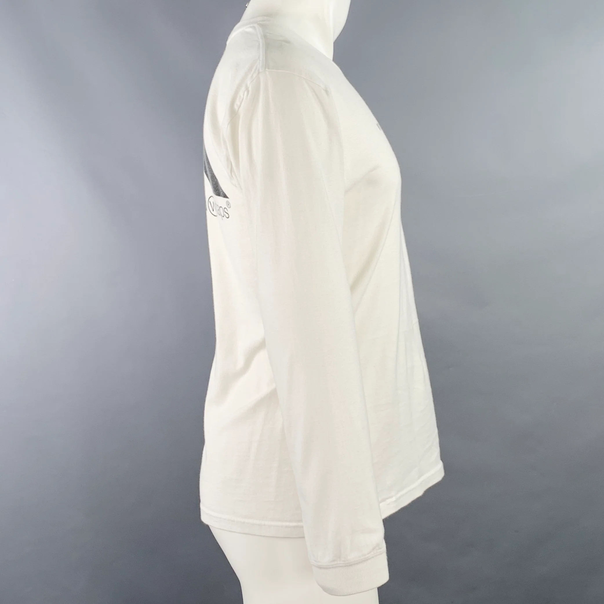 WTAPS Size S White Black Print Crew Neck Long Sleeve T-shirt - Image 3