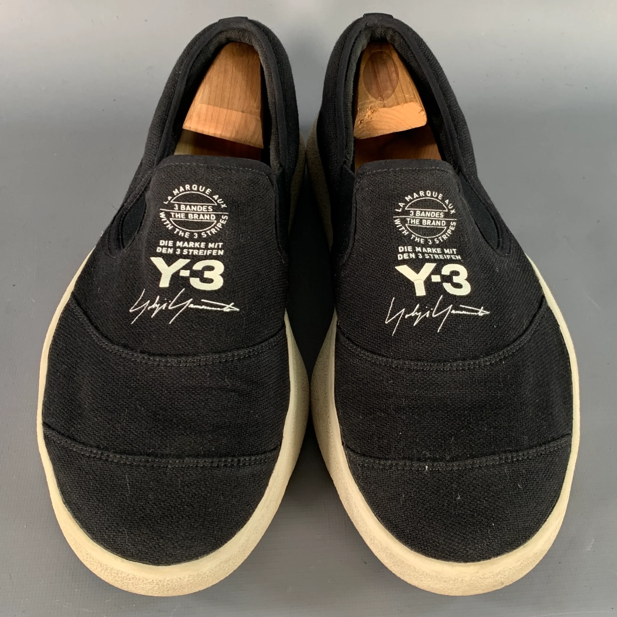 Y-3 2018 Size 11 Tangutsu Black White Logo Canvas Slip On Sneakers - Image 4