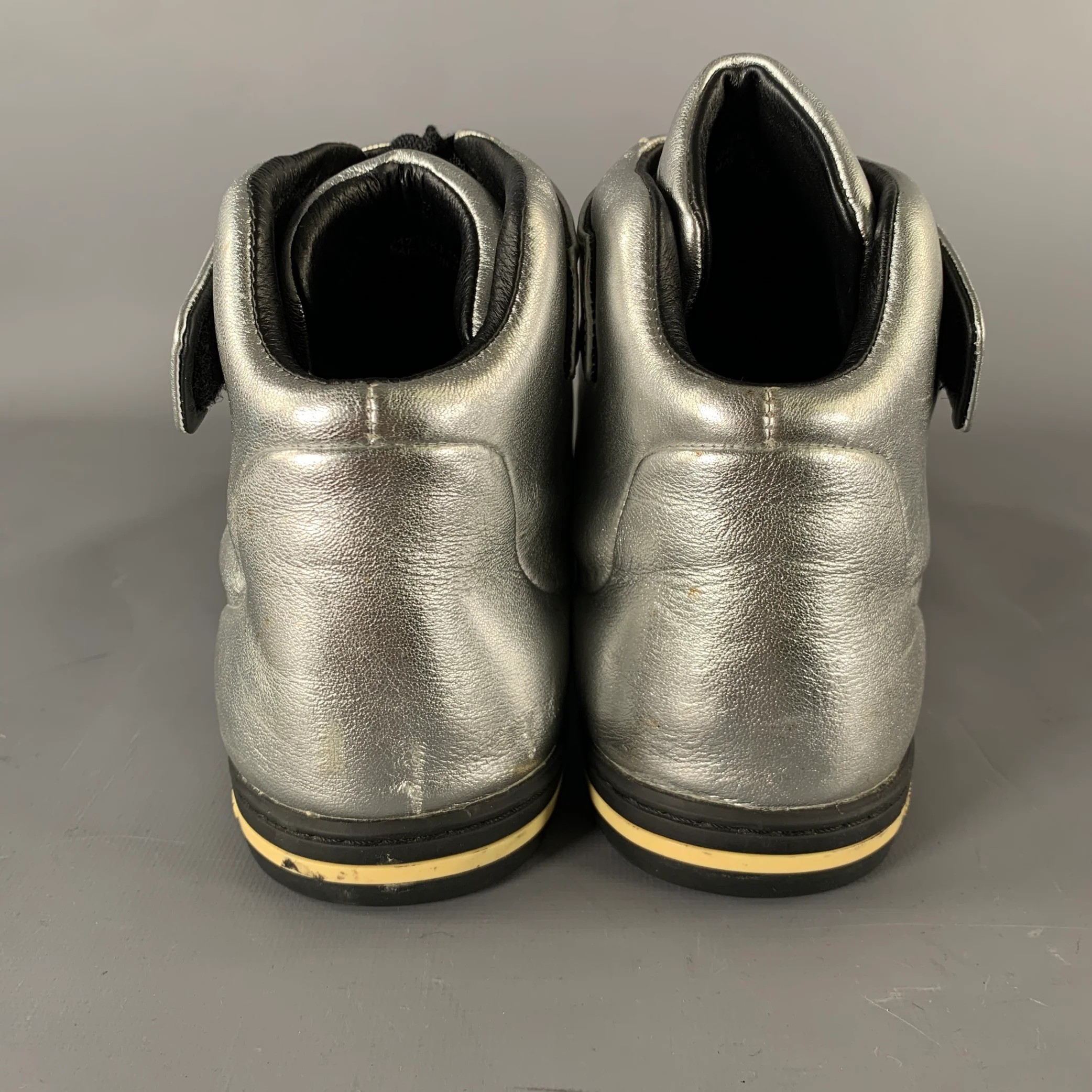 Y-3 Size 10.5 Silver Shimmery Leather High Top Sneakers - Image 3