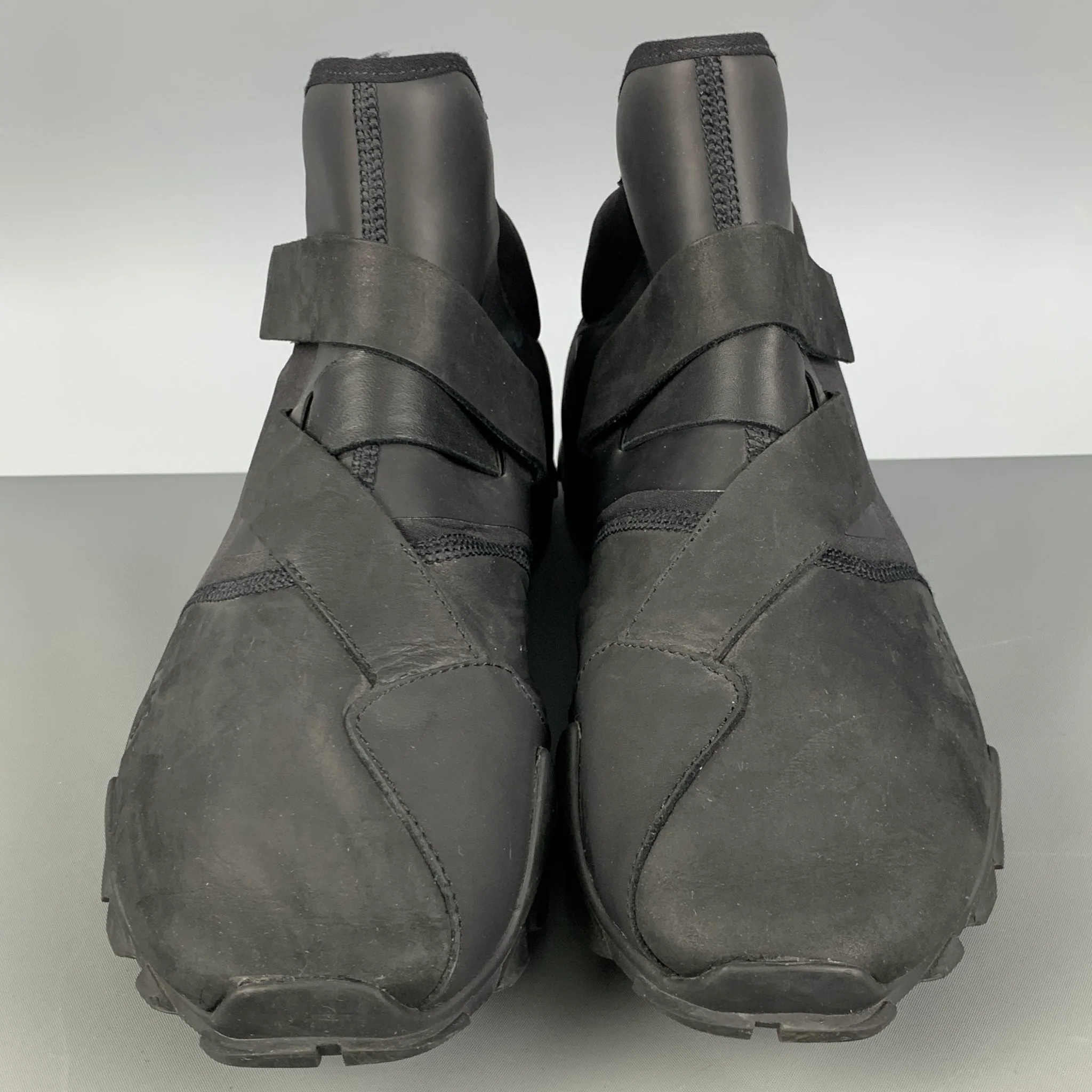 Y-3 Size 11.5 Black Mixed Materials Nylon High Top Sneakers - Image 4