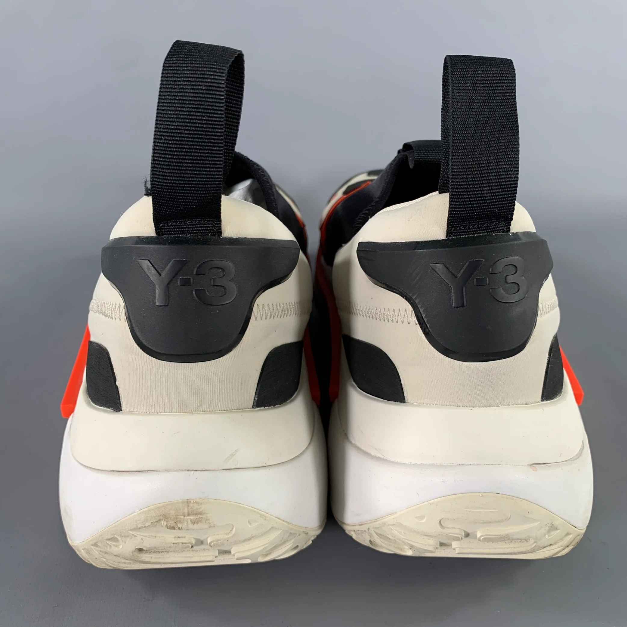 Y-3 Size 12 Black Orange & White Layered Canvas Slip On Sneakers - Image 3
