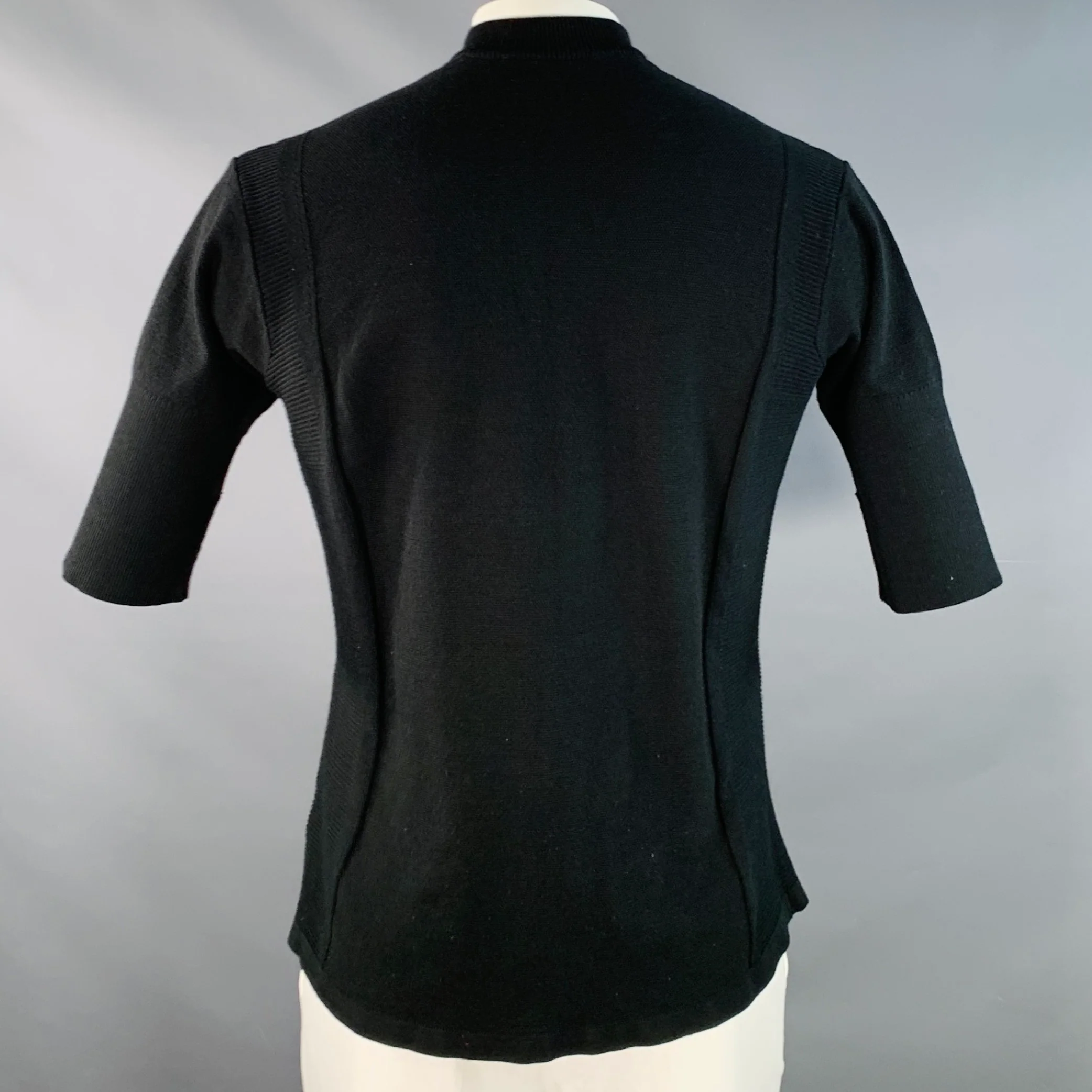 Y-3 Size L Black White Logo Polyester Blend Short Sleeve 1/4 Zip Pullover - Image 4