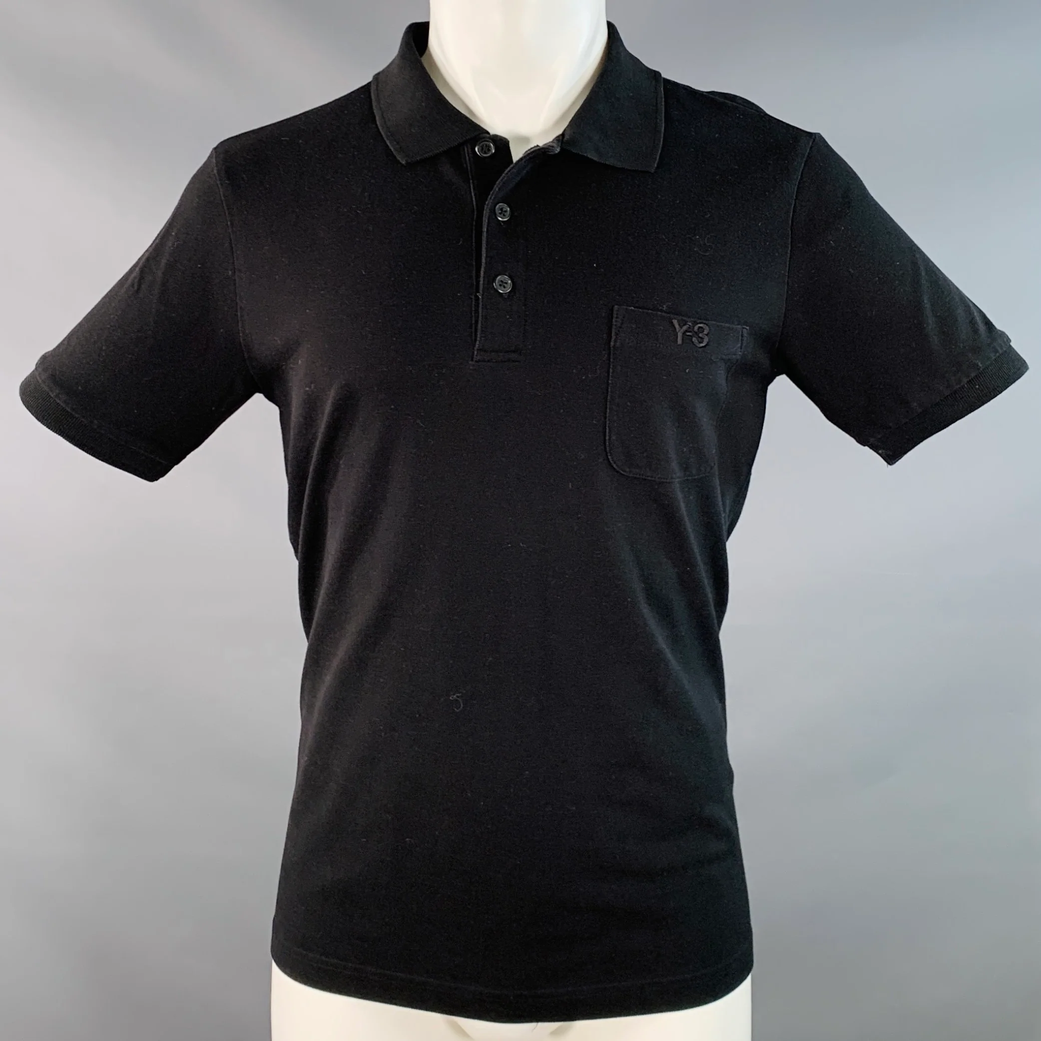 Y-3 Size M Black Cotton One Pocket Half Placket Polo