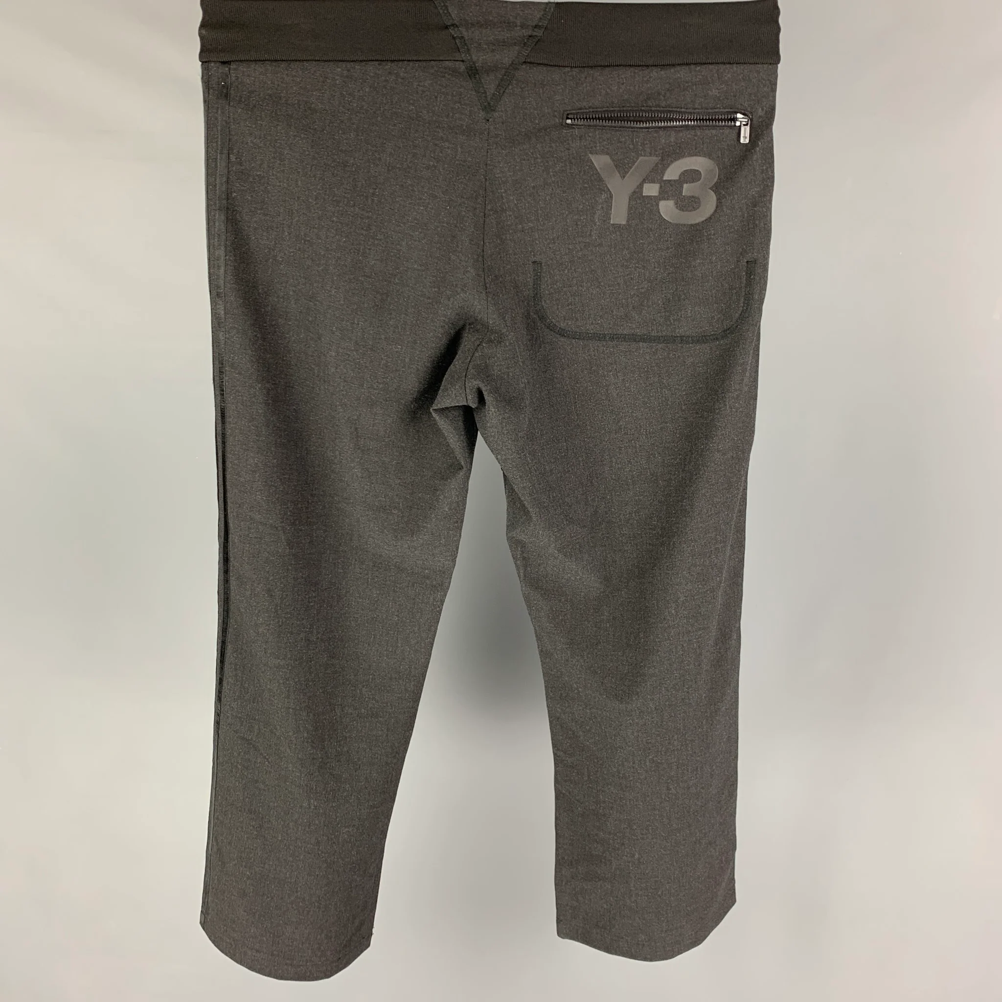 Y-3 Size M Grey Charcoal Polyester Blend Drawstring Casual Pants - Image 3