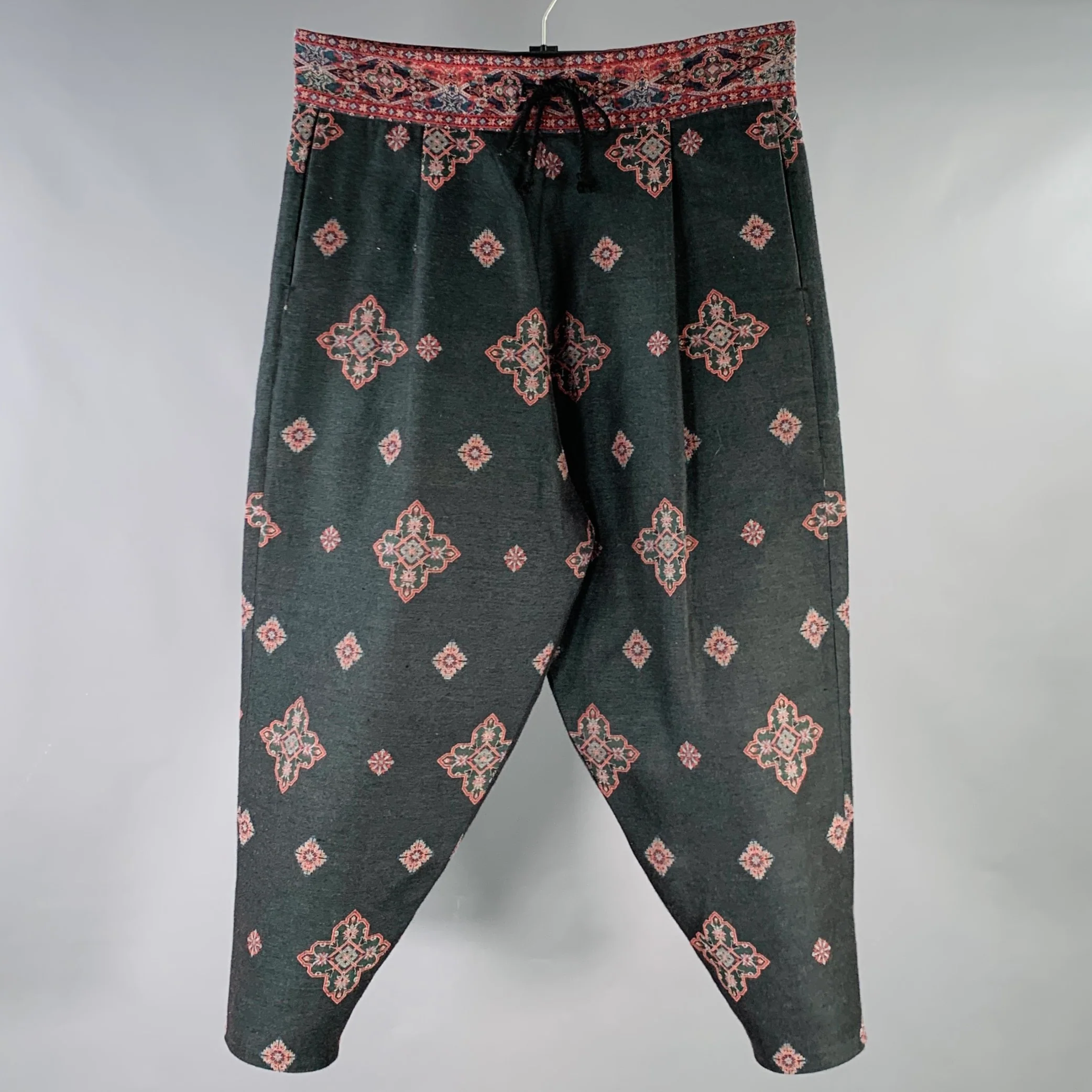 YANTOR SS18 Size M Black Red Diamond Silk Cotton Drop Crotch Casual Pants