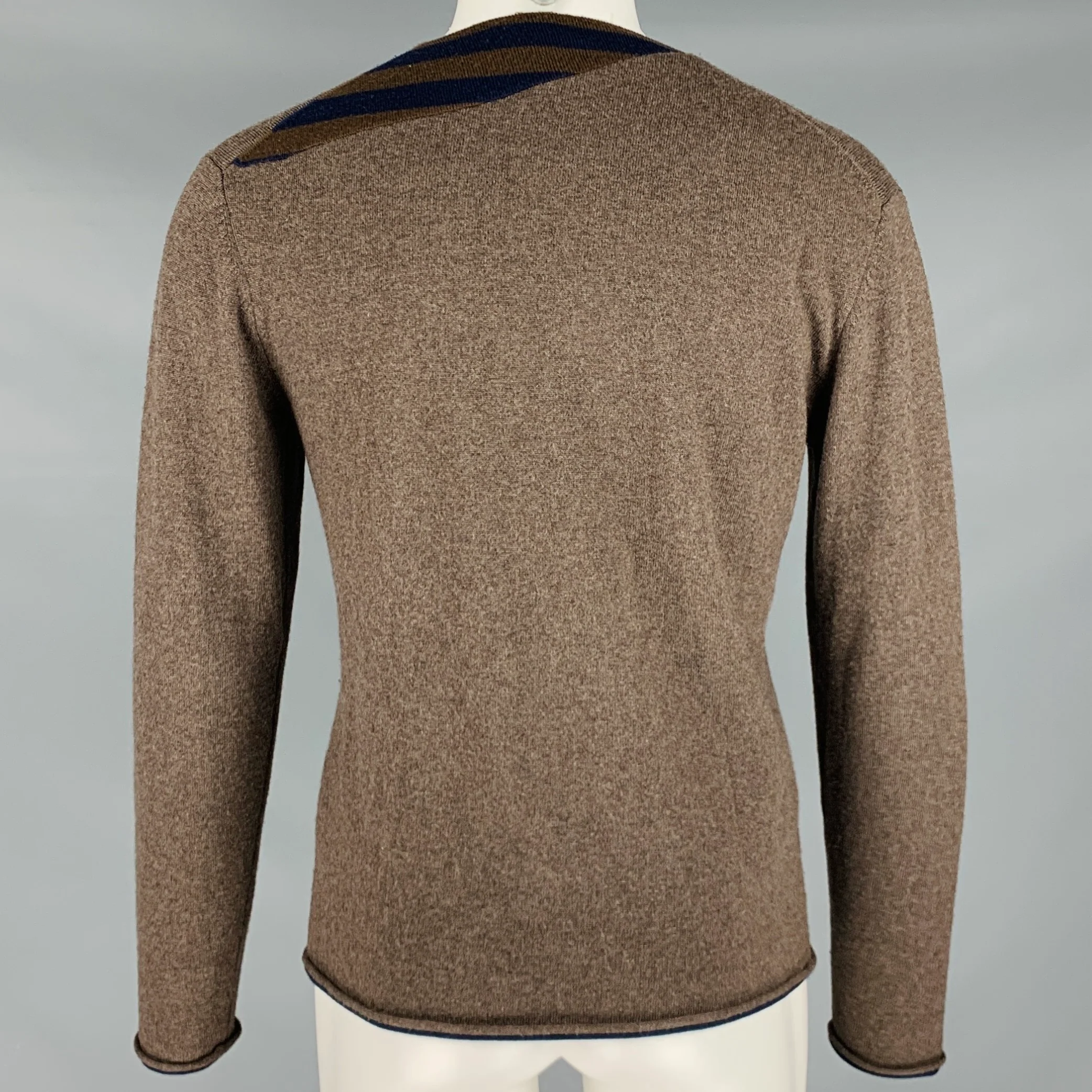 YIGAL AZROUEL Size M Brown Navy Stripe Wool Zip Up Cardigan - Image 3