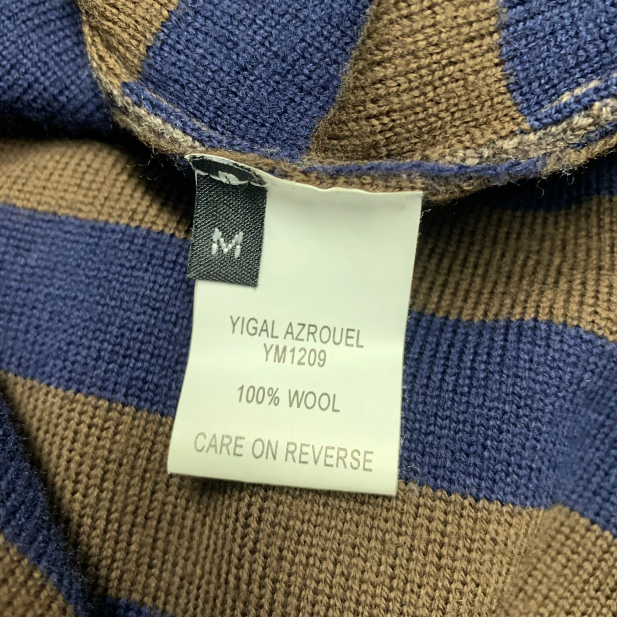 YIGAL AZROUEL Size M Brown Navy Stripe Wool Zip Up Cardigan - Image 5
