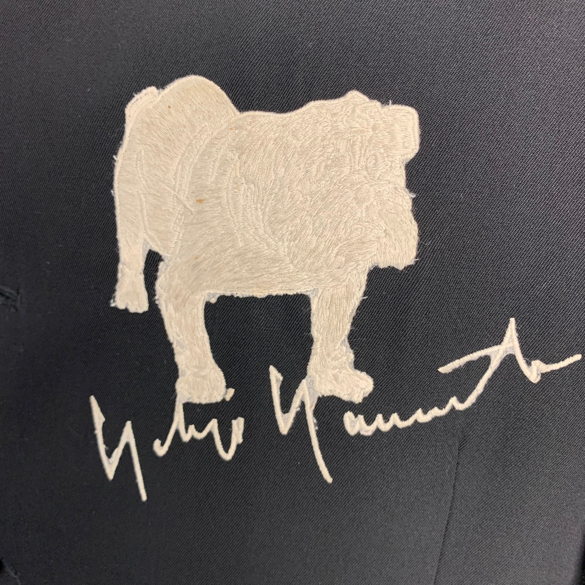 YOHJI YAMAMOTO HOMME Size S SS90 Black Dog Embroidery Wool Collarless Jacket - Image 2