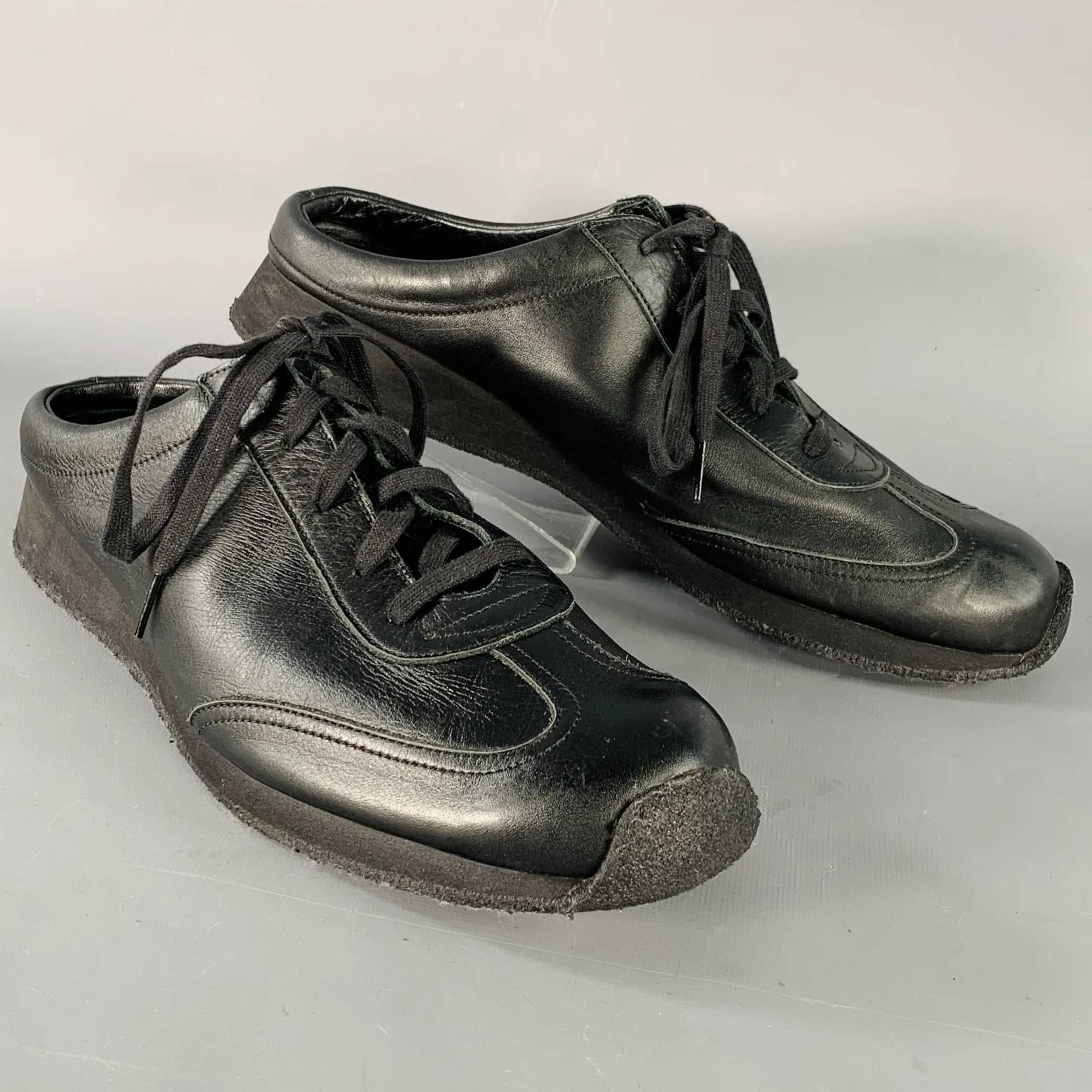 YOHJI YAMAMOTO Size 11 Black Open Back Leather Slip On Sneakers