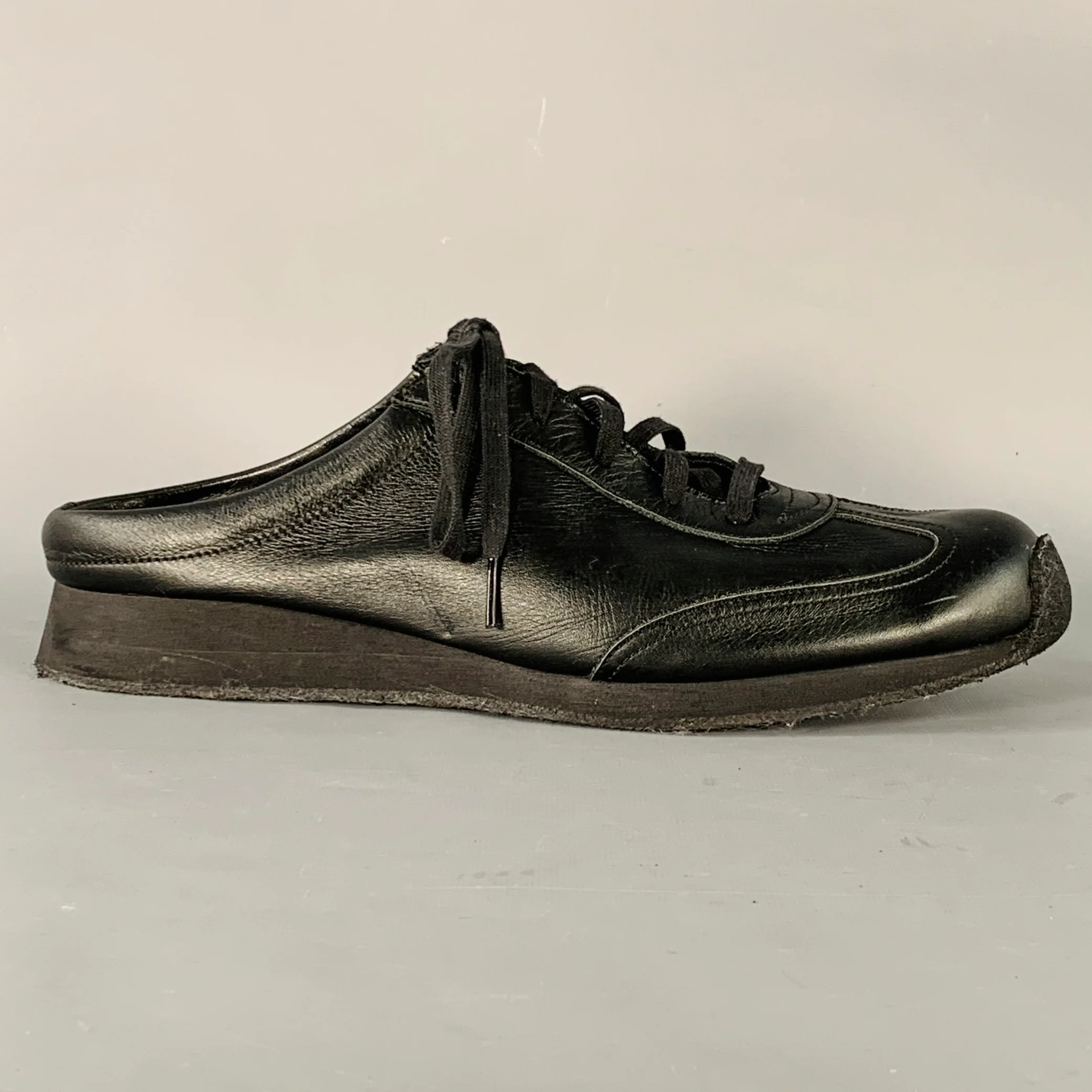 YOHJI YAMAMOTO Size 11 Black Open Back Leather Slip On Sneakers - Image 2