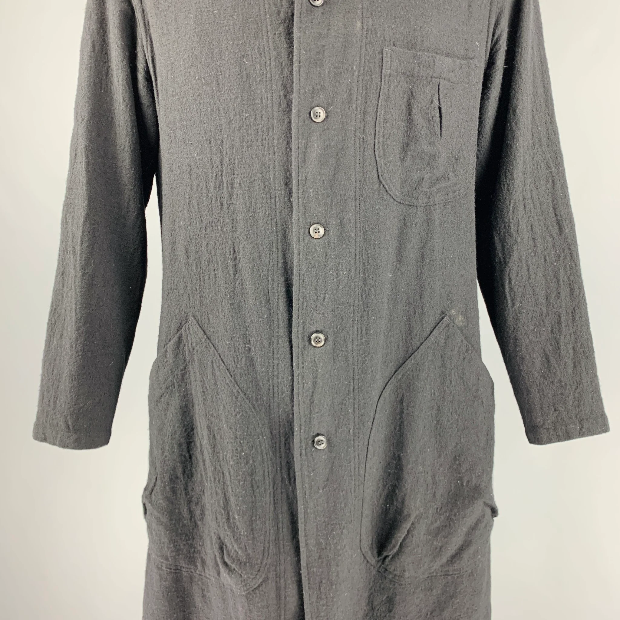 YOHJI YAMAMOTO Size L Black Contrast Stitch Wool Patch Pockets Coat - Image 2