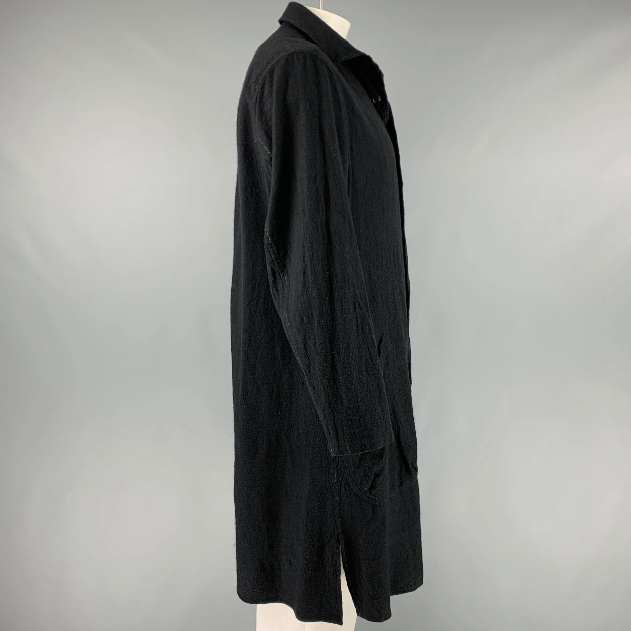 YOHJI YAMAMOTO Size L Black Contrast Stitch Wool Patch Pockets Coat - Image 3